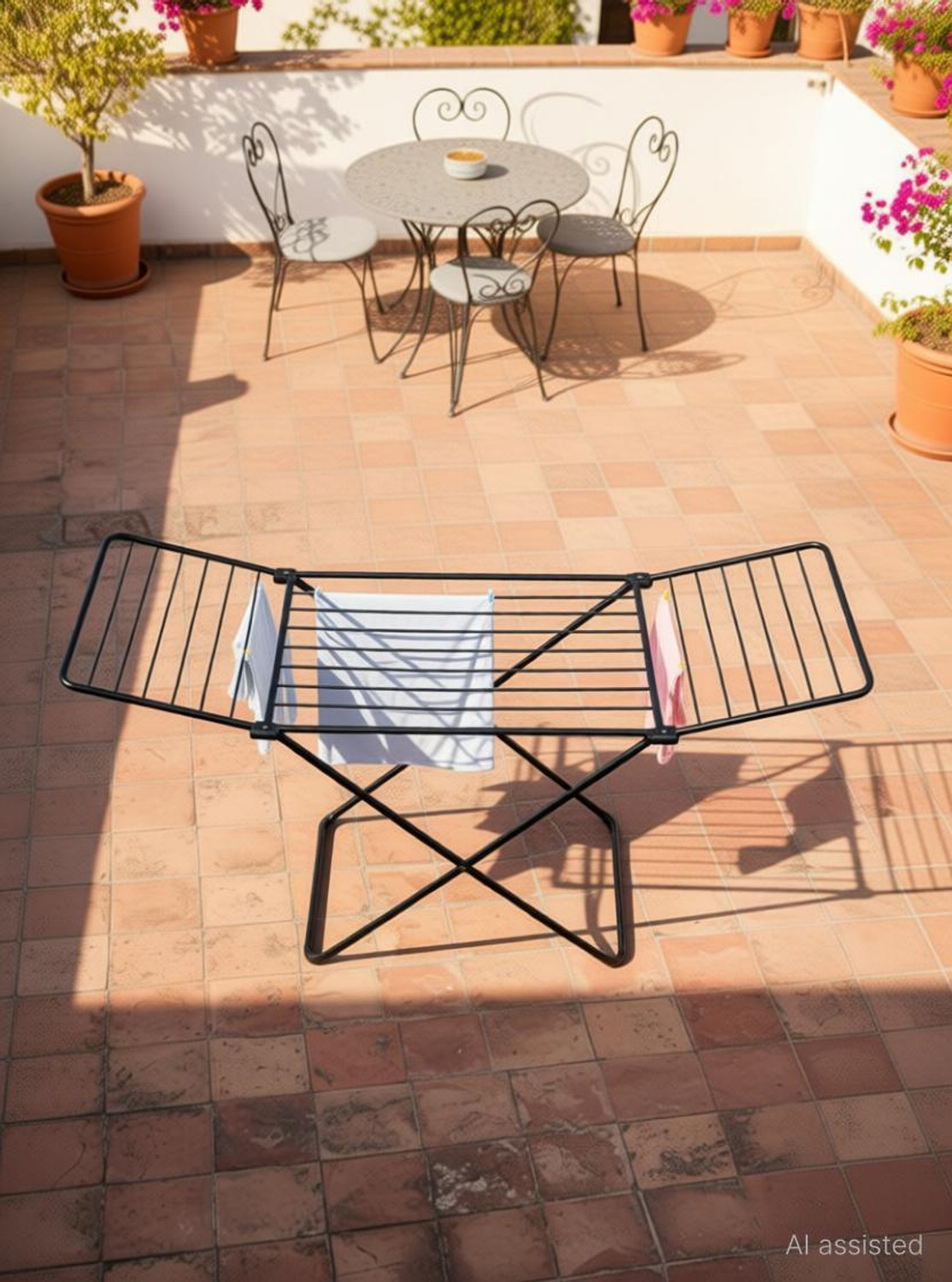 Image of qdpatzwq Steel Floor Cloth Dryer Stand Premium Stainless Steel 2-Tier Floor Cloth Dryer Stand (Heavy Duty)