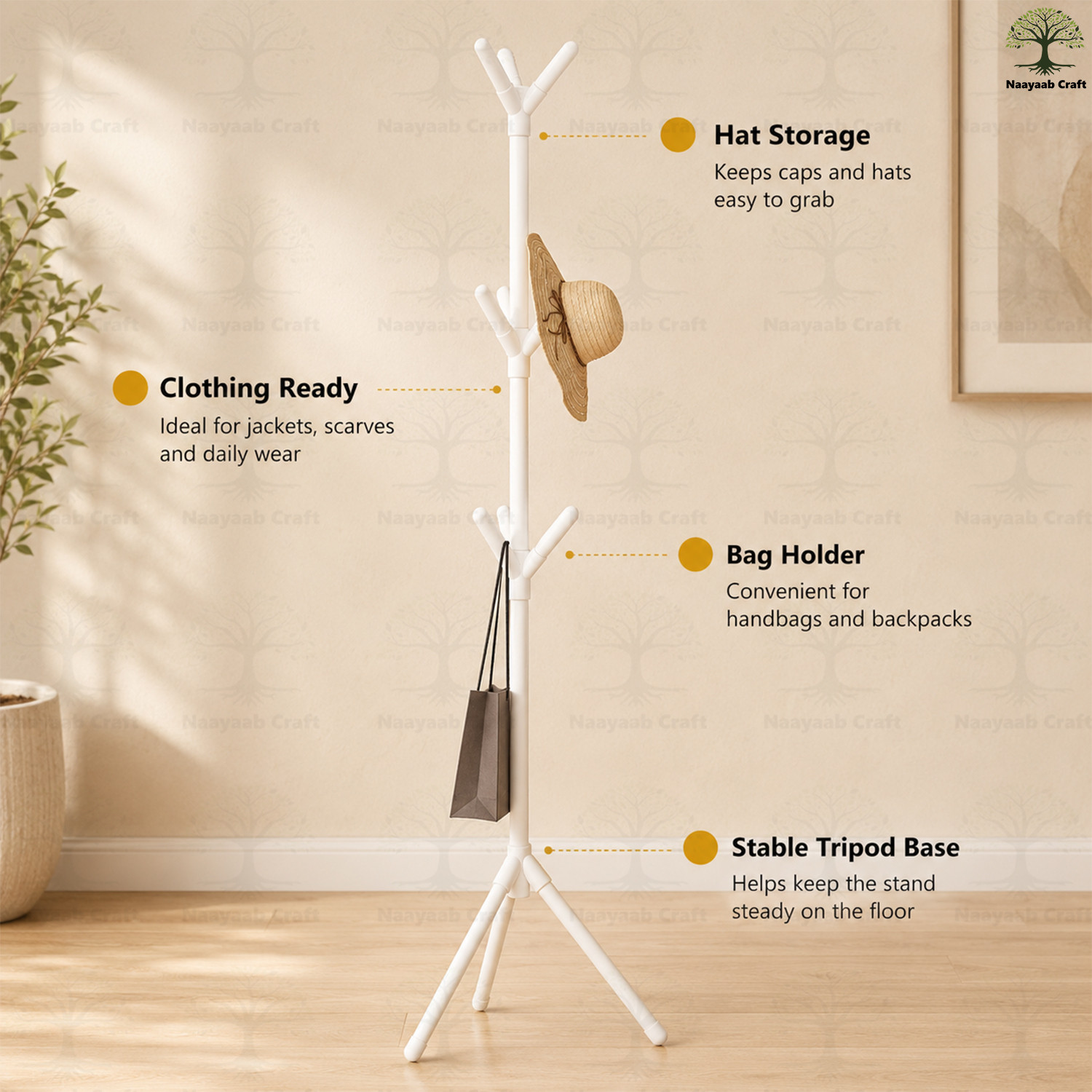 Image of Naayaab Craft Aluminium Floor Cloth Dryer Stand with Clothes Rack & Storage Shelf, Space‑Saving Home Organizer Stand Coat Rack