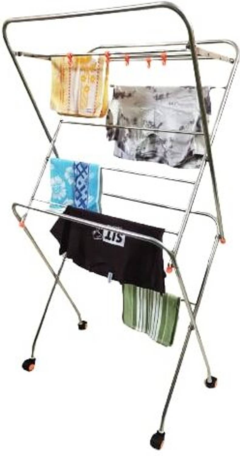 Bluevista Steel Floor Cloth Dryer Stand Bright 5Ft stainless steel with wheel Heavy Duty easy to move with Loaded Cloths
