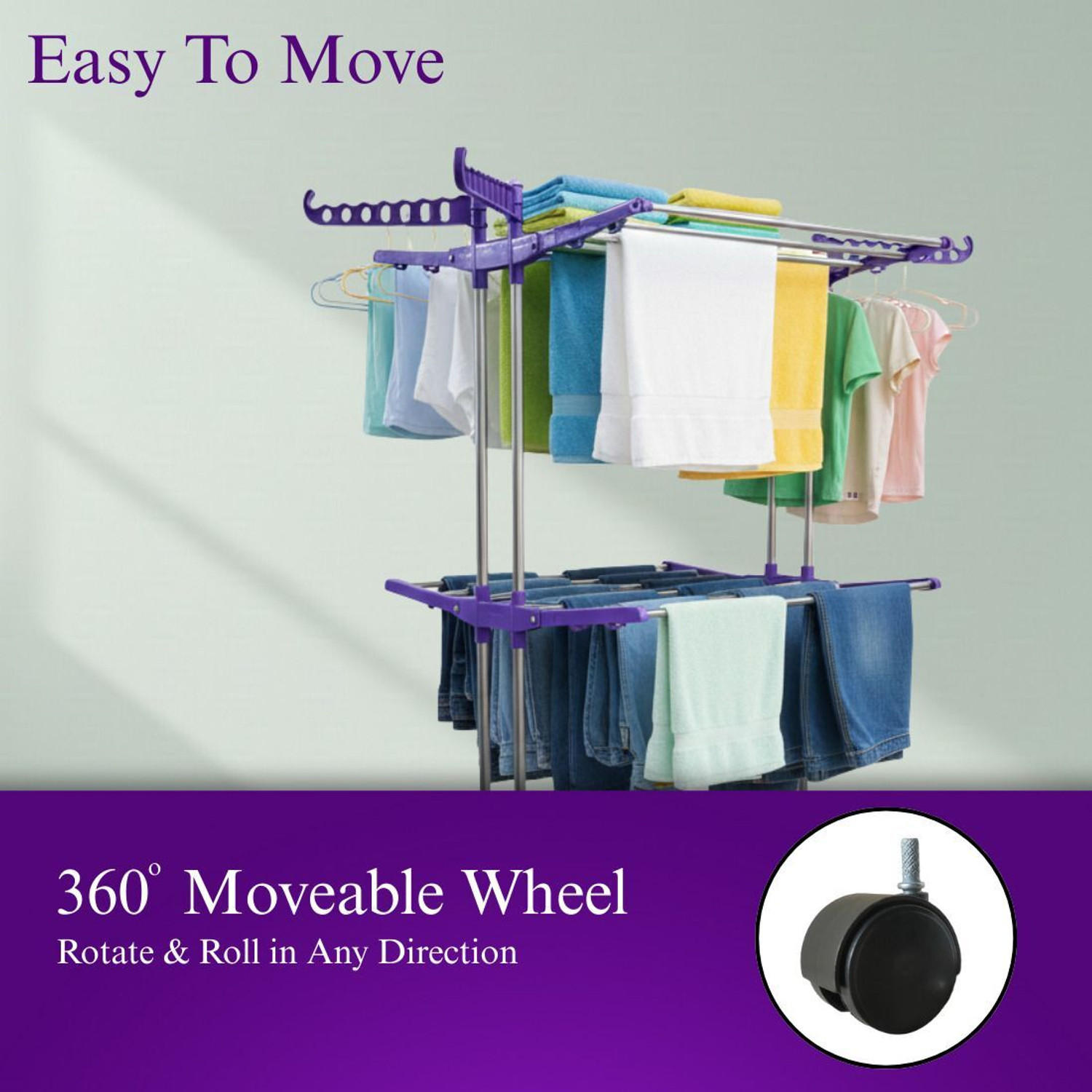 Image of Unizone Steel, Plastic, Aluminium Floor Cloth Dryer Stand JB N00010 (3 Tier)