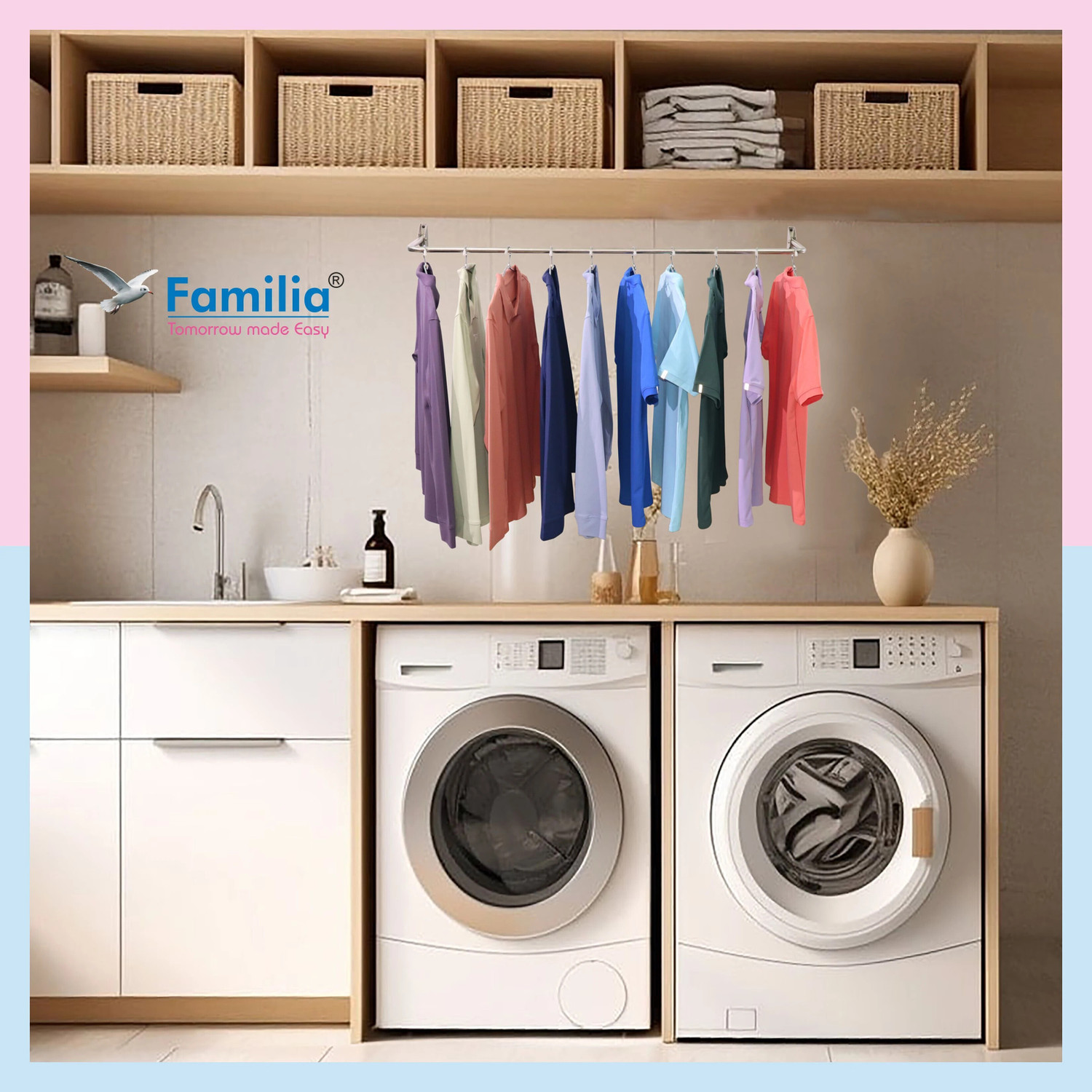 Image of Familia Steel Wall Cloth Dryer Stand Stainless Steel Wall Mount Foldable Clothes Drying Bar (4 ft.)