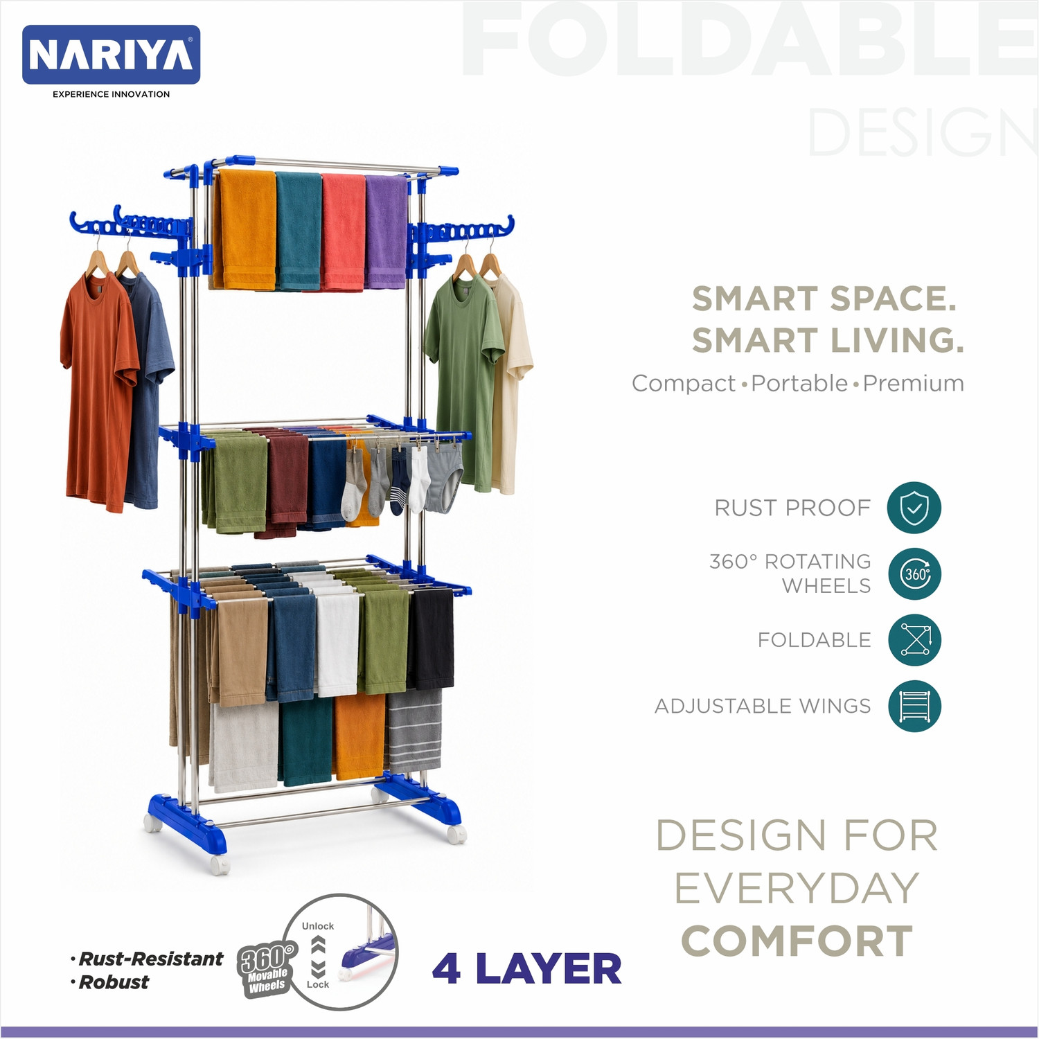 Image of NARIYA Plastic, Steel Floor Cloth Dryer Stand BLUE CLOTH DRYER STAND