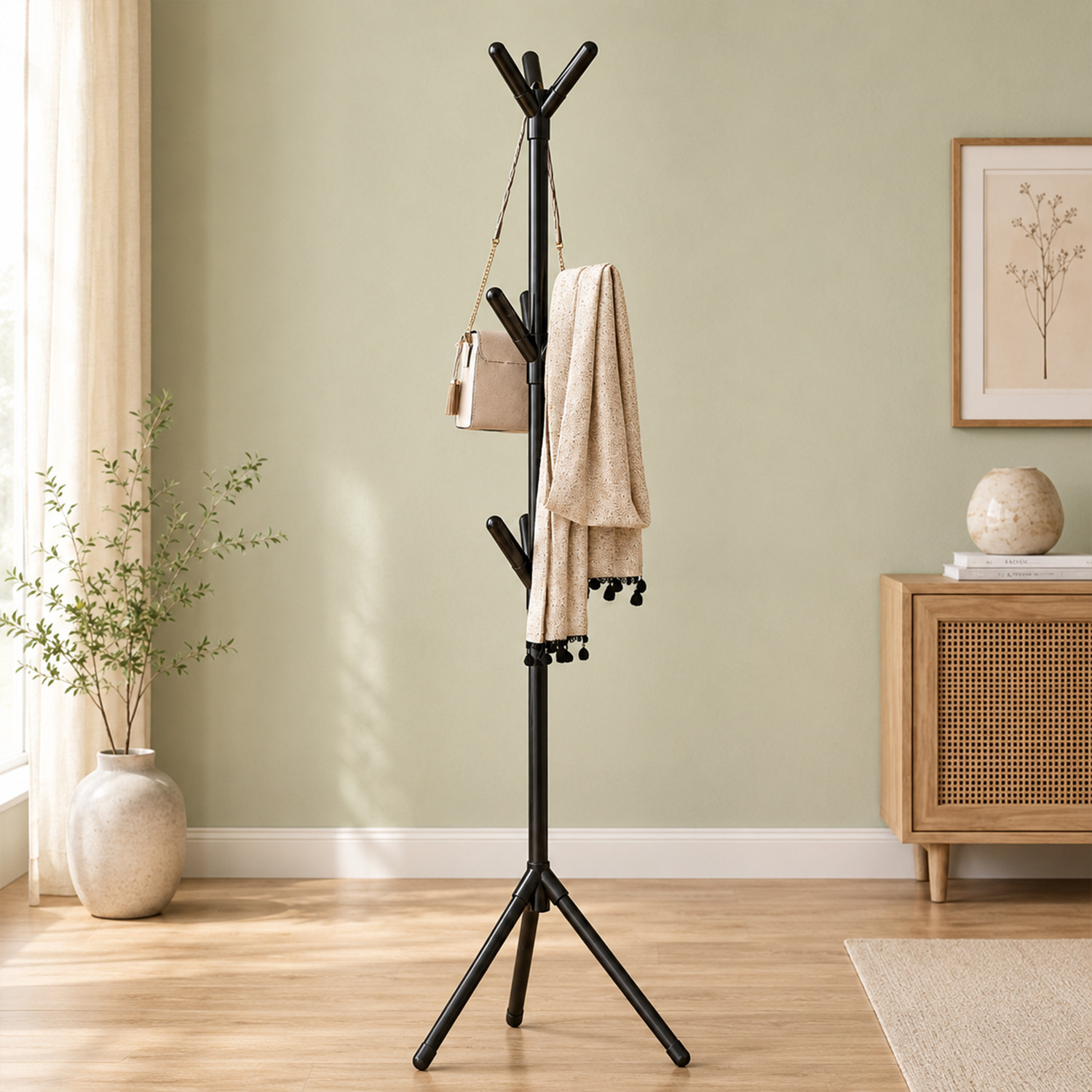 Image of Naayaab Craft Aluminium Floor Cloth Dryer Stand with Clothes Rack & Storage Shelf, Space‑Saving Home Organizer Stand Coat Rack
