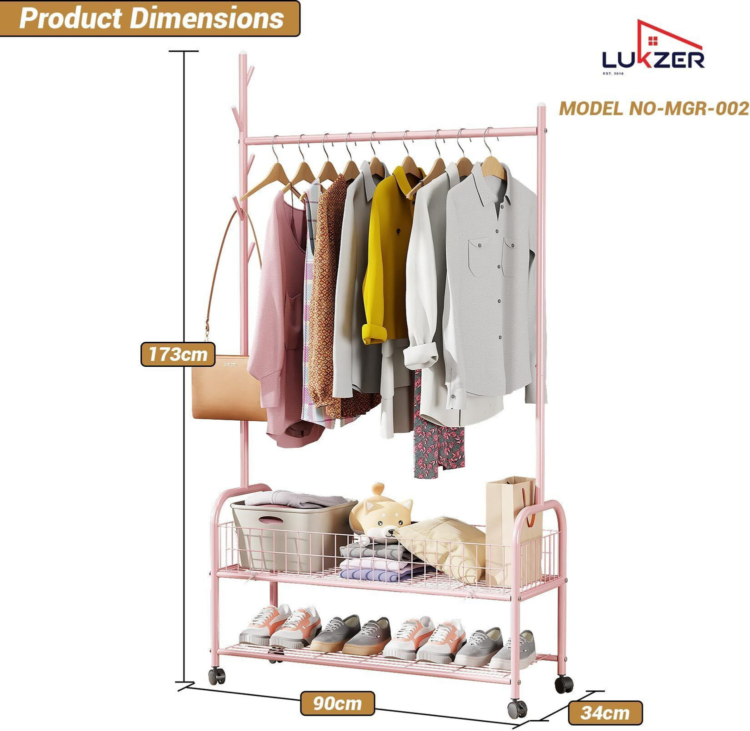 Image of LUKZER Steel Floor Cloth Dryer Stand MGR-002-Pink-2 Bottom Mesh