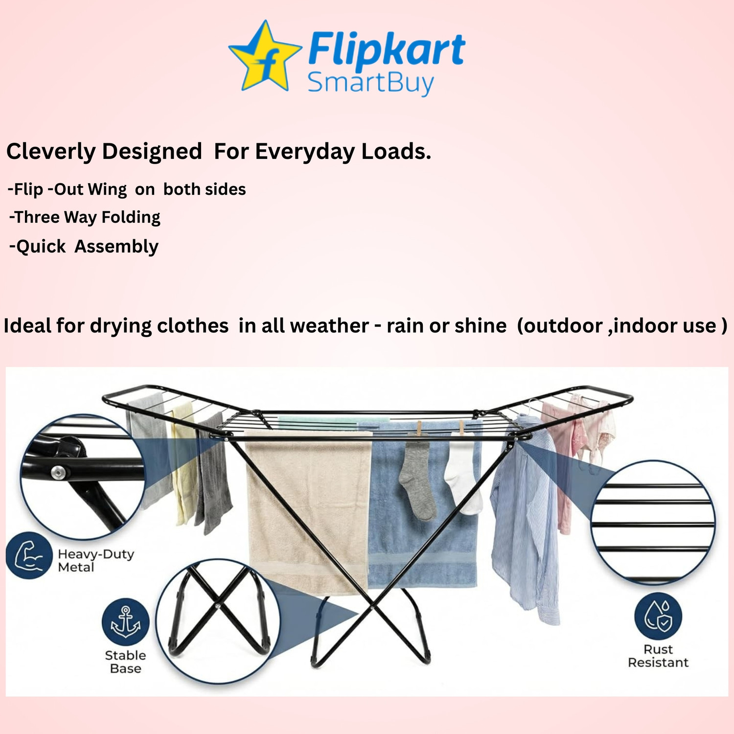 Image of Flipkart SmartBuy Steel Floor Cloth Dryer Stand Cloth Stand-2345