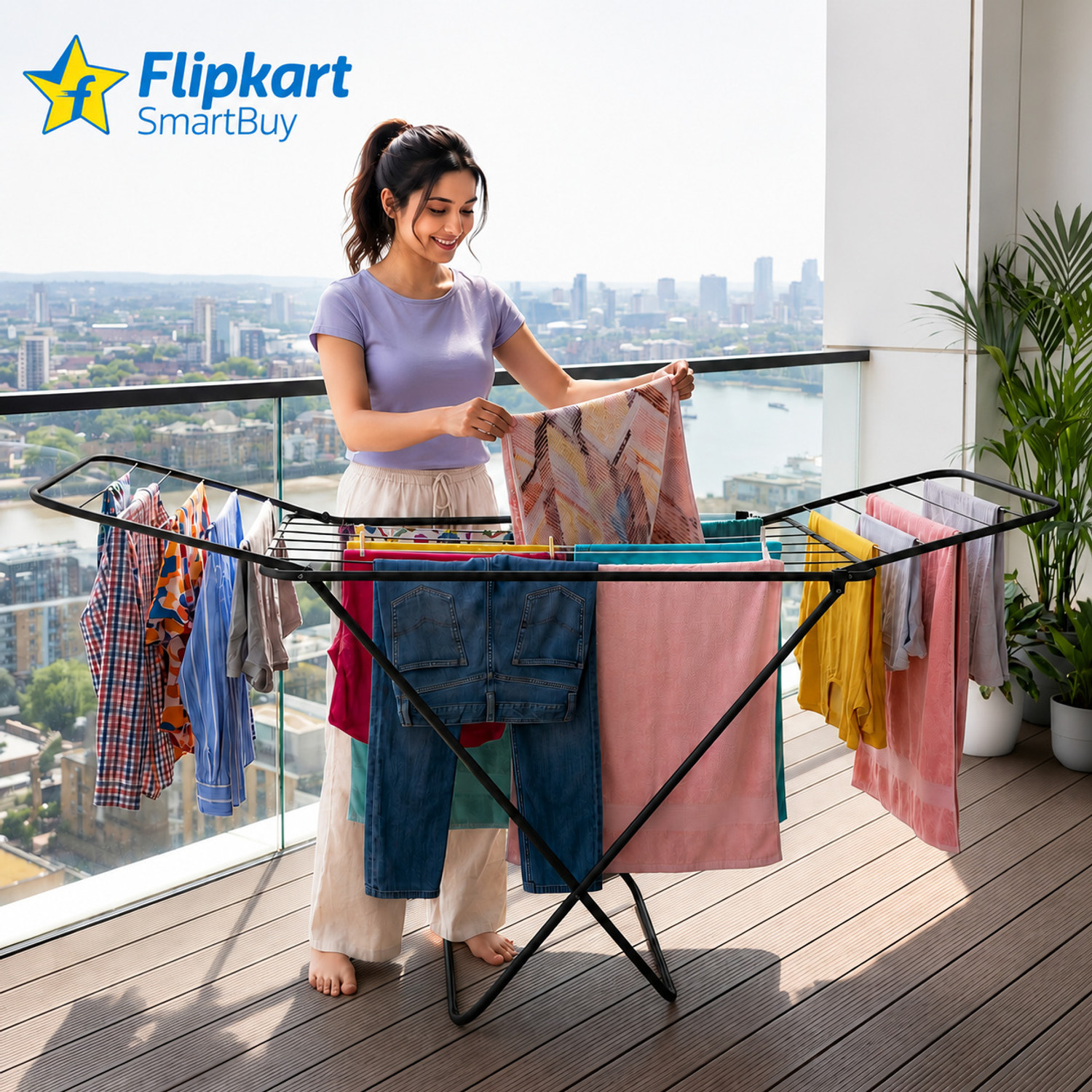 Image of Flipkart SmartBuy Steel Floor Cloth Dryer Stand Perfect Use for Balcony and Indoor Laundry Racks for Drying Clothes