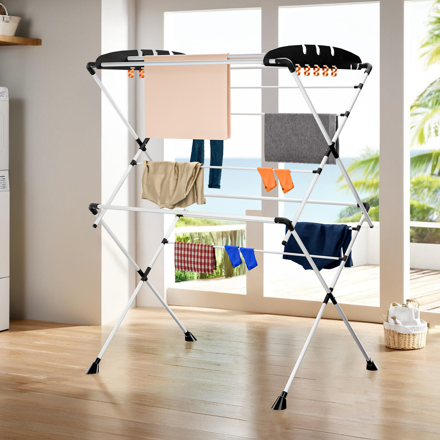 Image of Heart Home Steel Floor Cloth Dryer Stand Foldable
