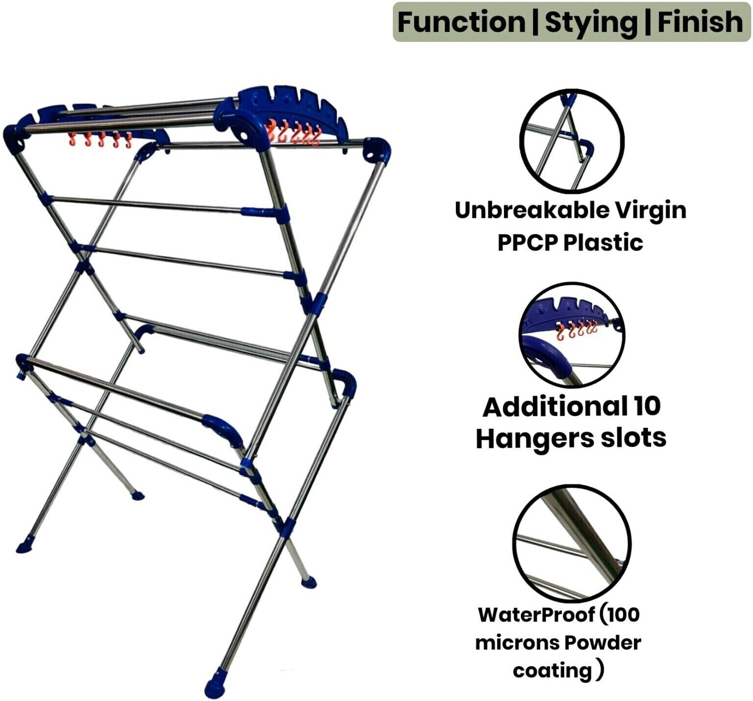 Image of SOM ENTERPRISES Steel Floor Cloth Dryer Stand Sumo Large - Pre Assembled, Foldable - Blue & balcony