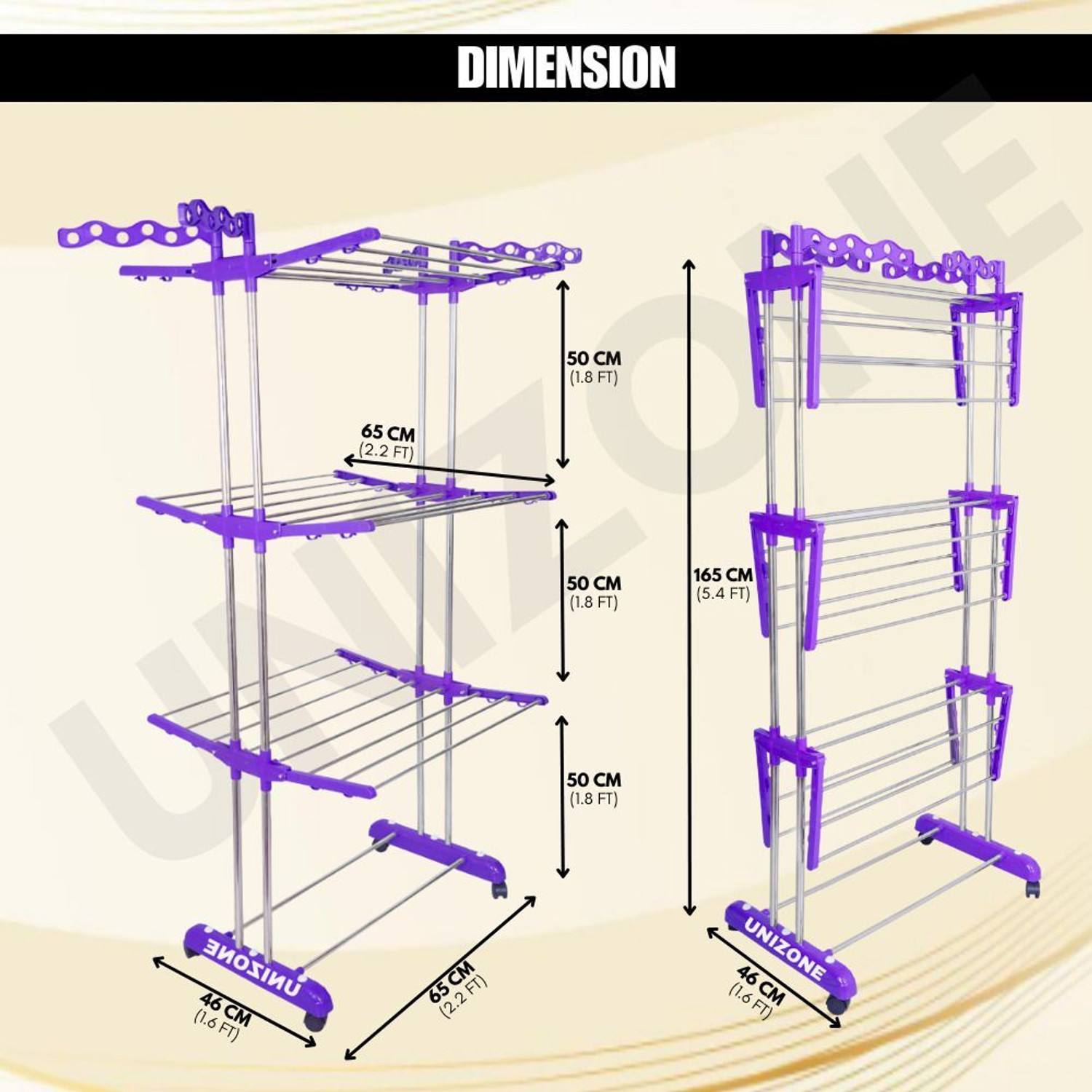 Image of Unizone Steel, Plastic Floor Cloth Dryer Stand Foldable Cloth Dryer Stand 12 Month Warranty Made Of Stainless Steel