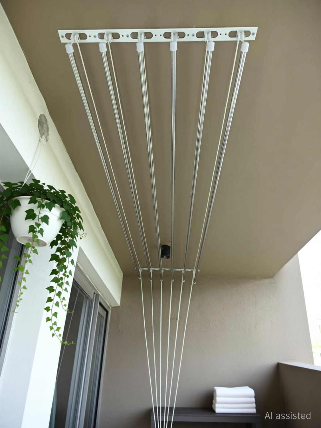 Image of dry cloth hanger ceiling Steel Ceiling Cloth Dryer Stand Pully cloth hangers