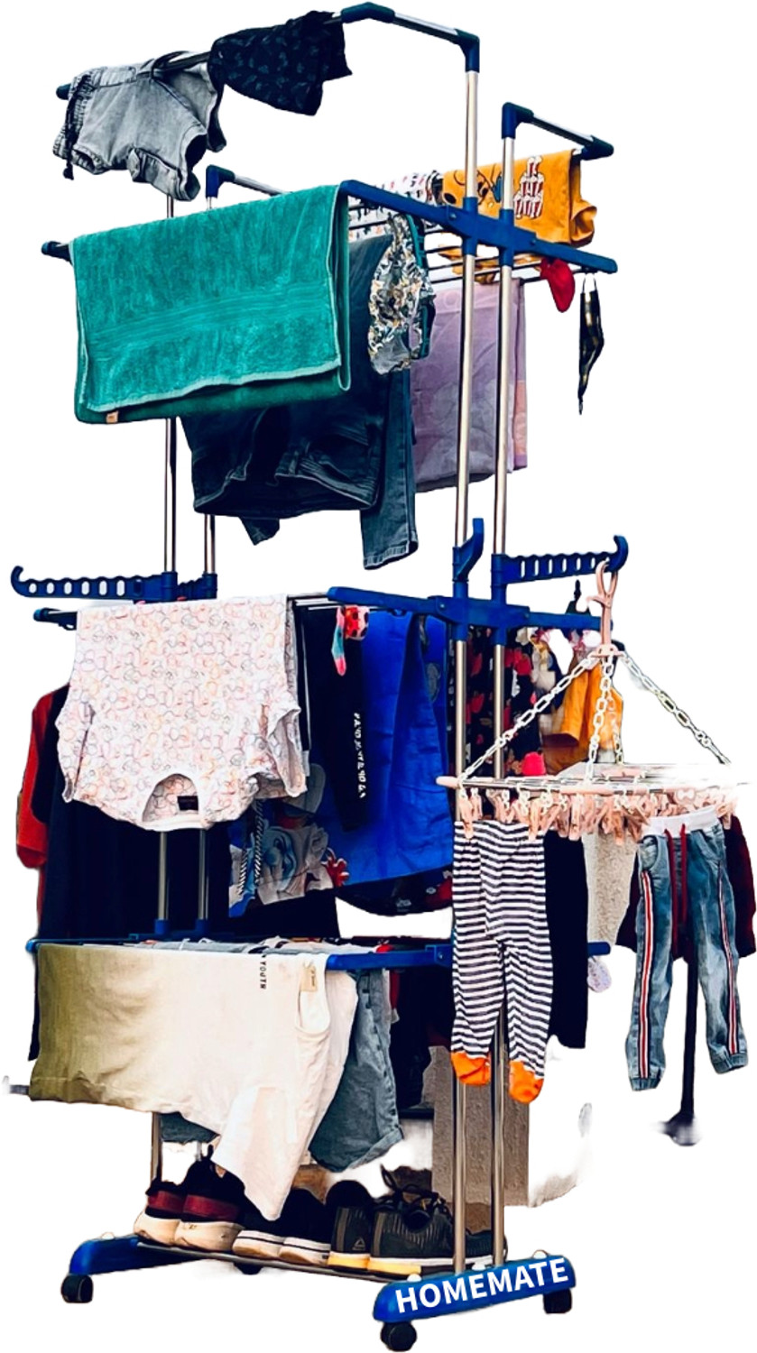 Image of HomeMate Plastic, Steel Floor Cloth Dryer Stand Made InIndia Jumbo Doubl Pol 3Tier Stainless steel Movable& foldable Cloth Stand