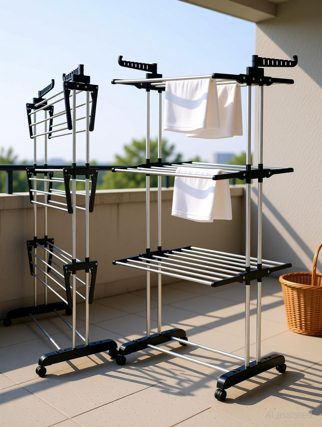 Image of TNG Steel Floor Cloth Dryer Stand Classic Stainless Steel Cloth Dry Stand (Black)