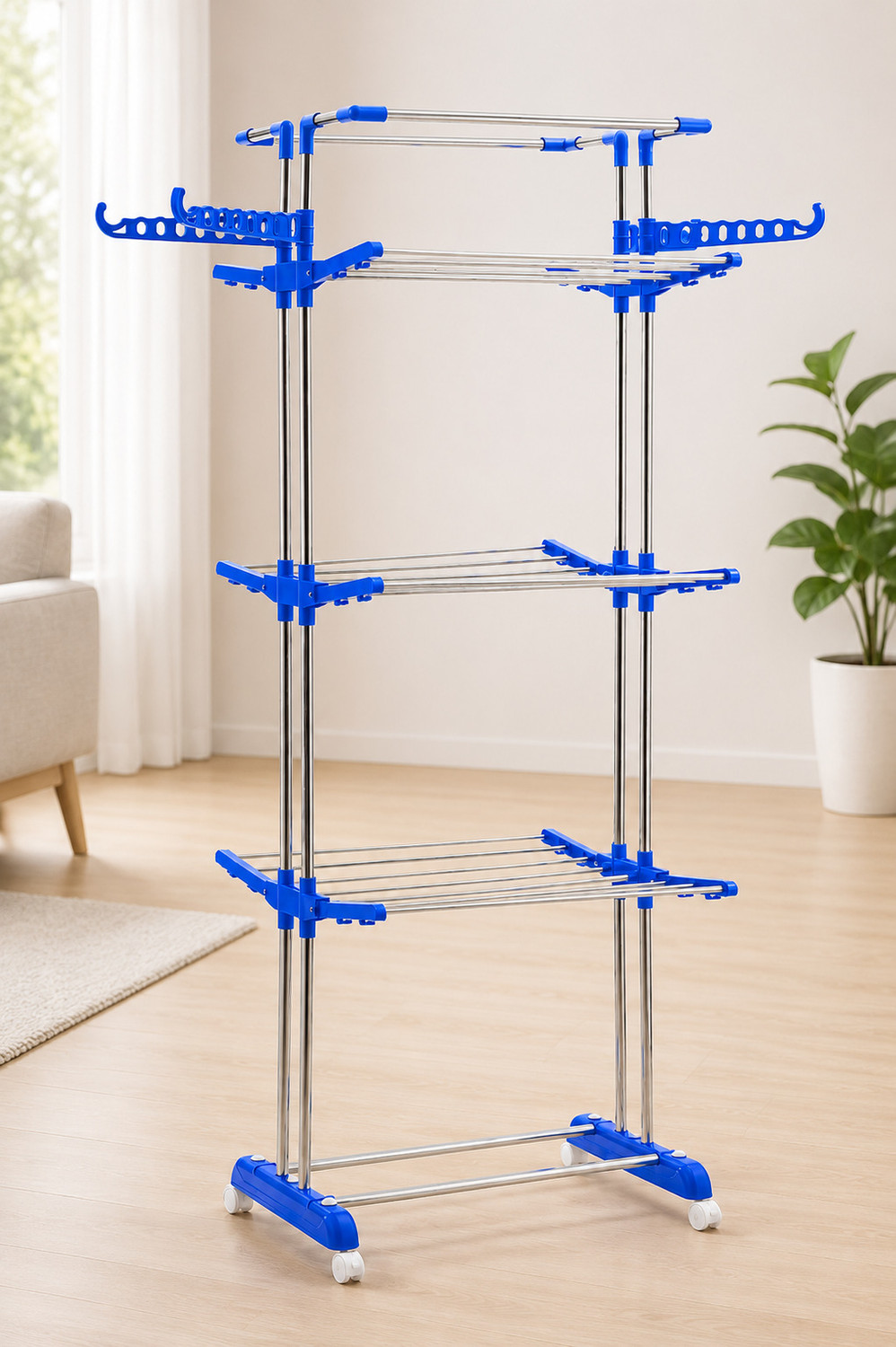 Image of NARIYA Plastic, Steel Floor Cloth Dryer Stand BLUE CLOTH DRYER STAND