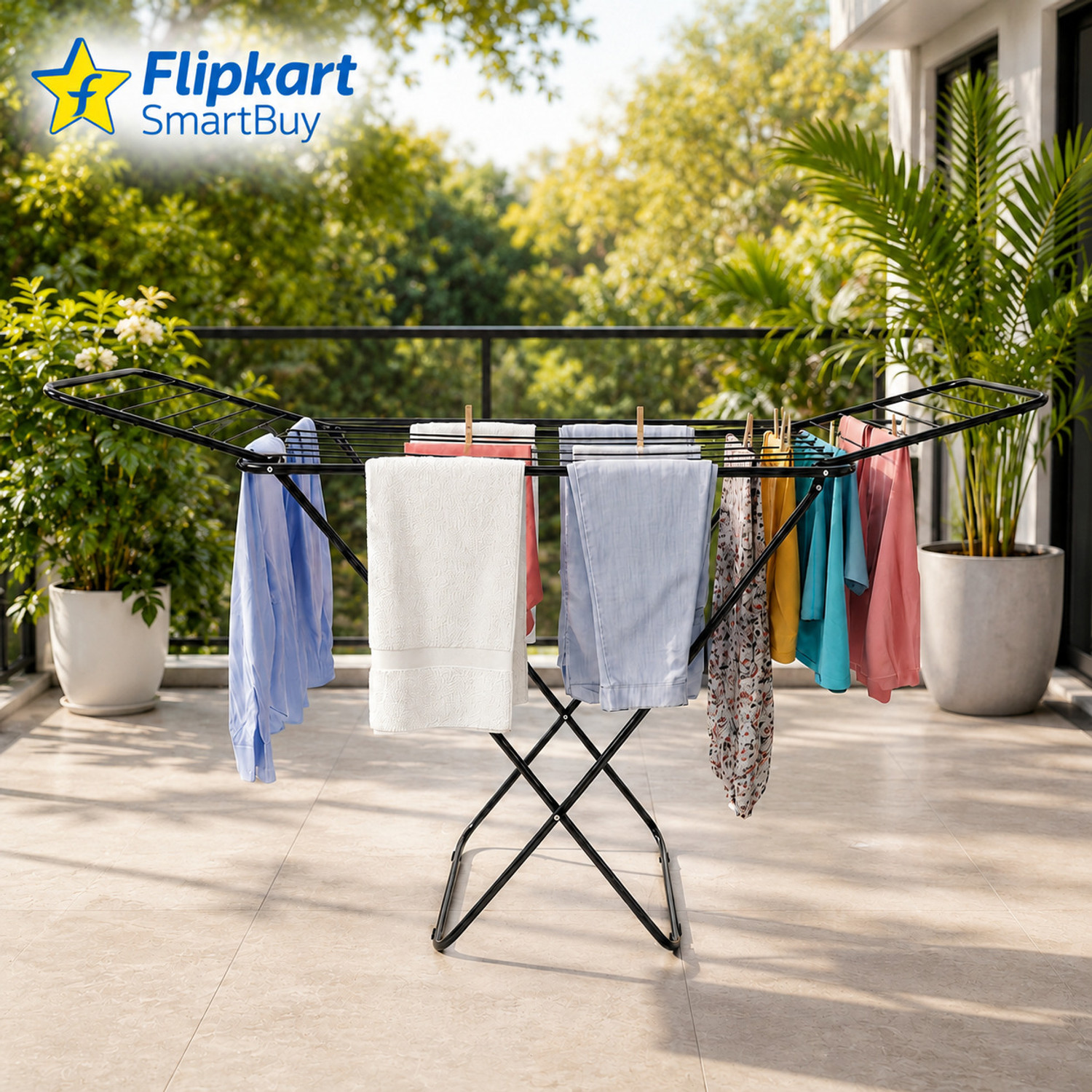 Image of Flipkart SmartBuy Steel Floor Cloth Dryer Stand Perfect Use for Balcony and Indoor Laundry Racks for Drying Clothes