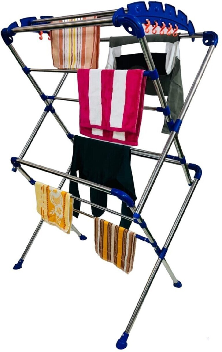 Image of SOM ENTERPRISES Steel Floor Cloth Dryer Stand Sumo Large - Pre Assembled, Foldable - Blue & balcony
