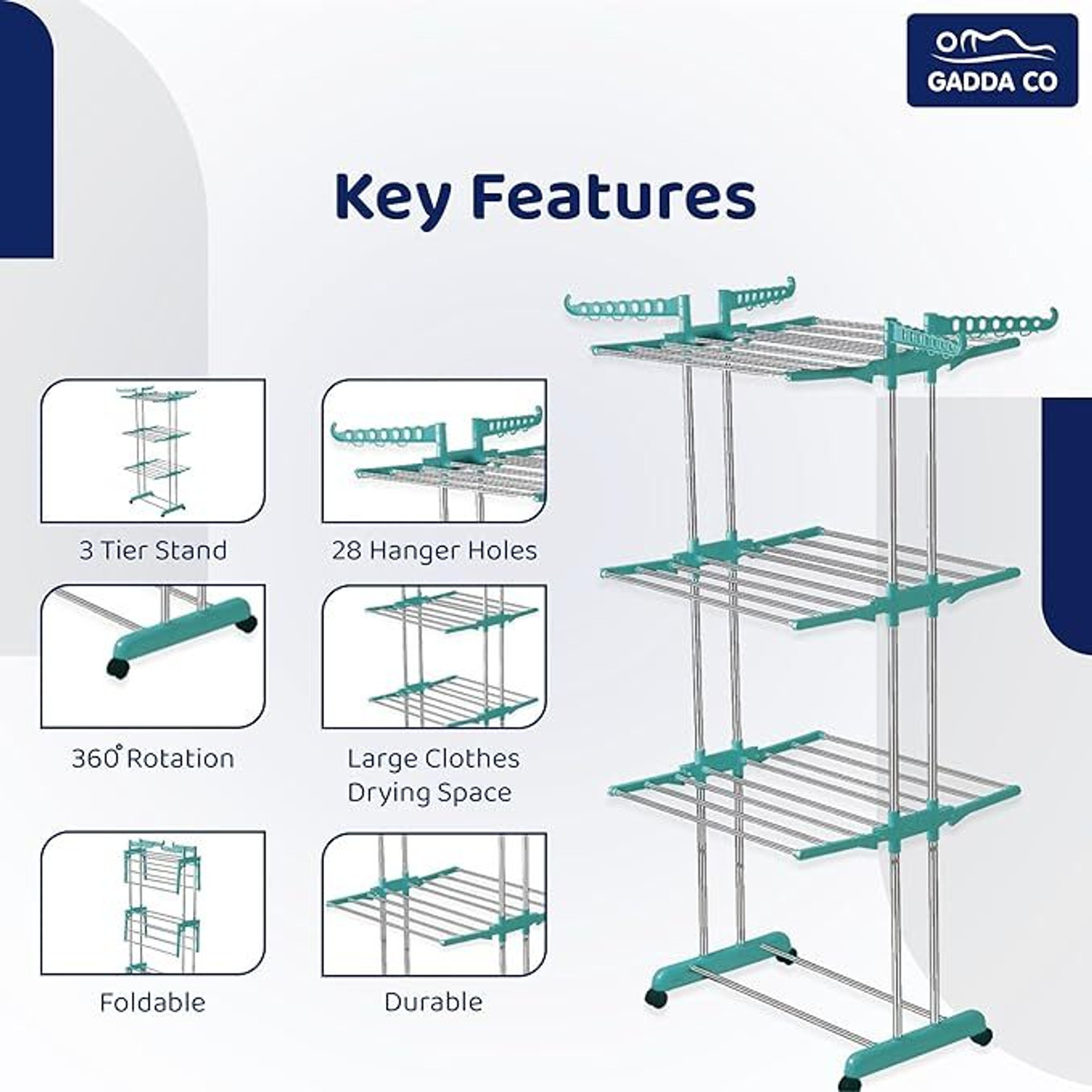 Image of GADDA CO Steel Floor Cloth Dryer Stand Premium Stainless Steel Clothes Stand For Drying With Wheels