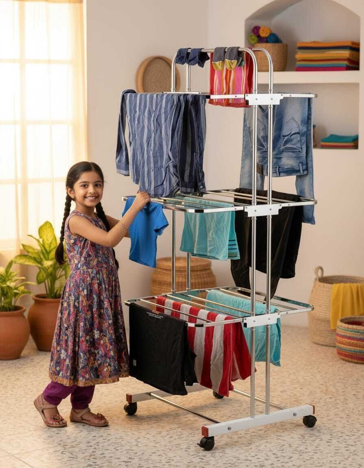 Image of DRYCON Steel Floor Cloth Dryer Stand 3LAYER-DRY-SS