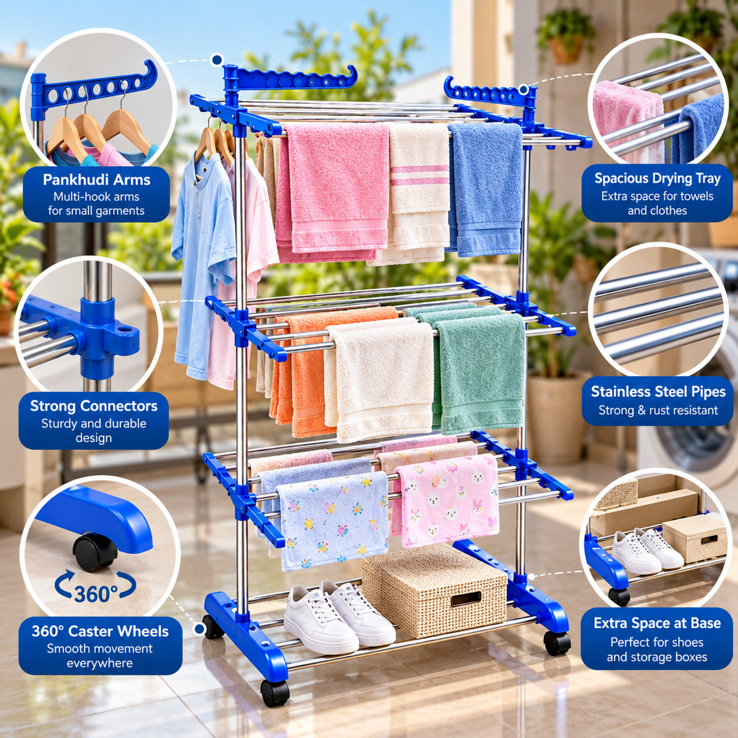 Image of Flipkart SmartBuy Steel Floor Cloth Dryer Stand FSB - 008 (3 Tier)