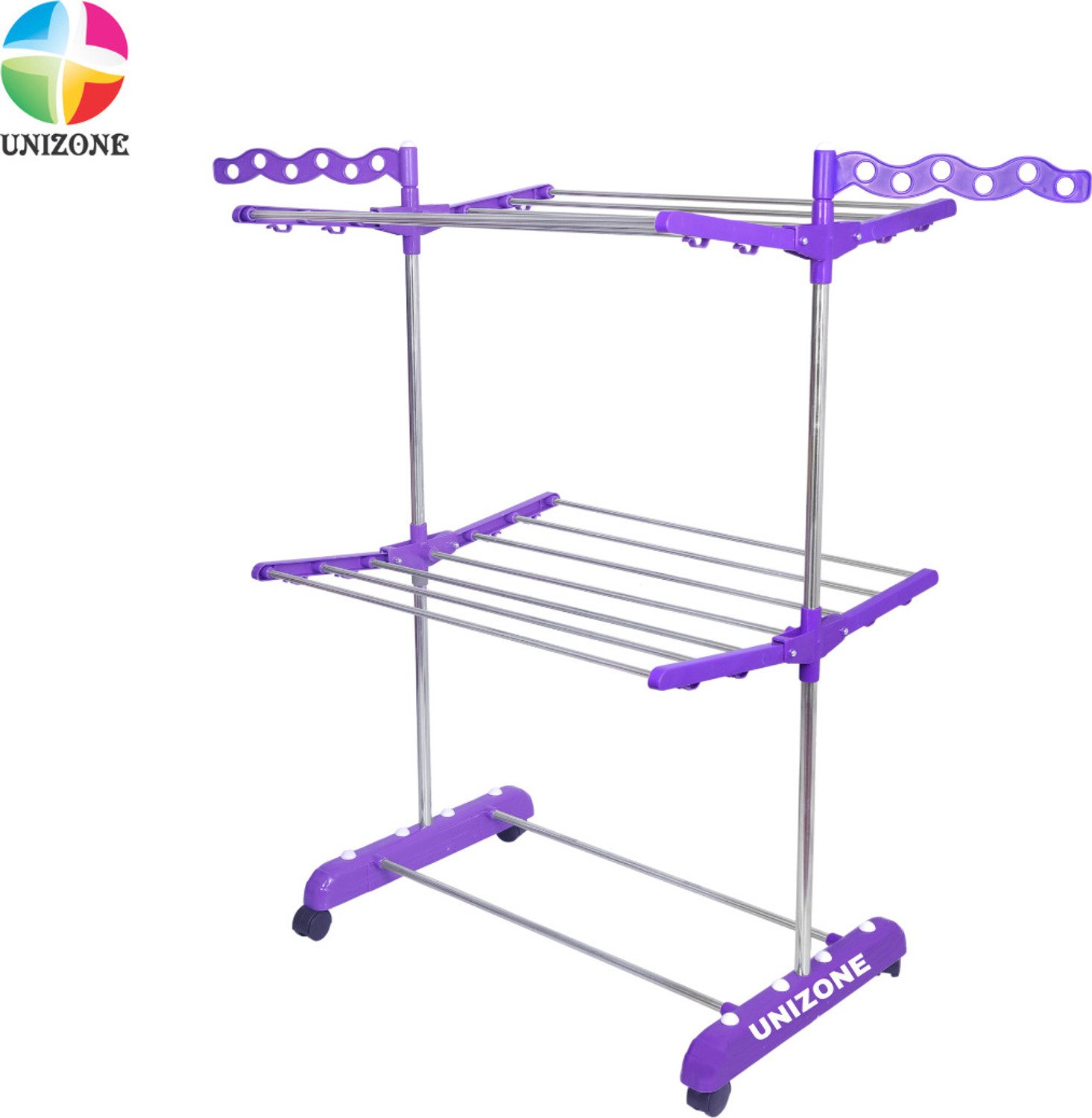 Image of Unizone Steel, Aluminium, Plastic Floor Cloth Dryer Stand SS Premium Compact Space Saving Foldable - US2002 Single Poll
