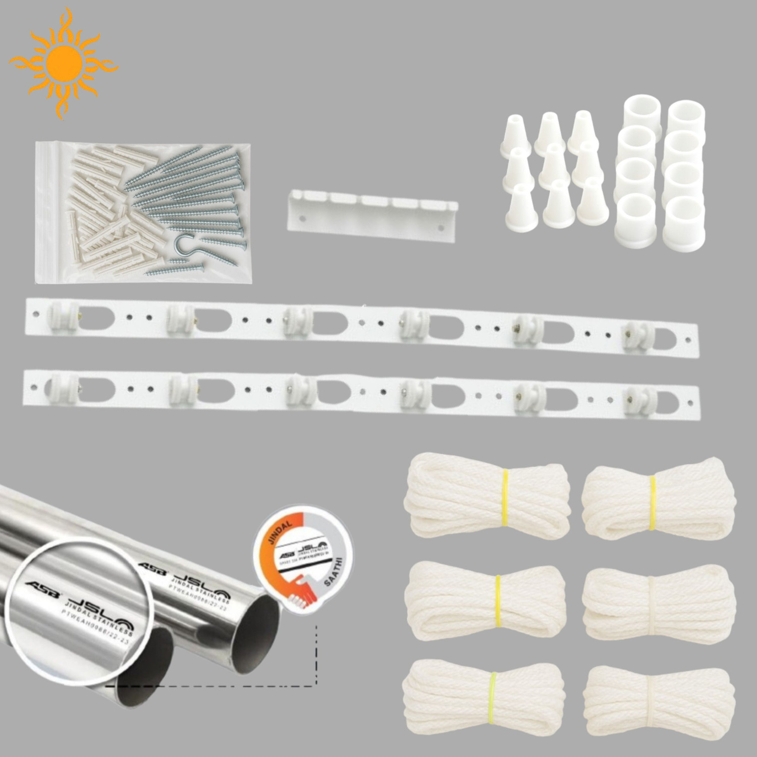 Image of ATM Enterprises Steel Ceiling Cloth Dryer Stand 6 Feet 6 Pipes set with Metal Channel & 16MM Stainless Steel Pipes