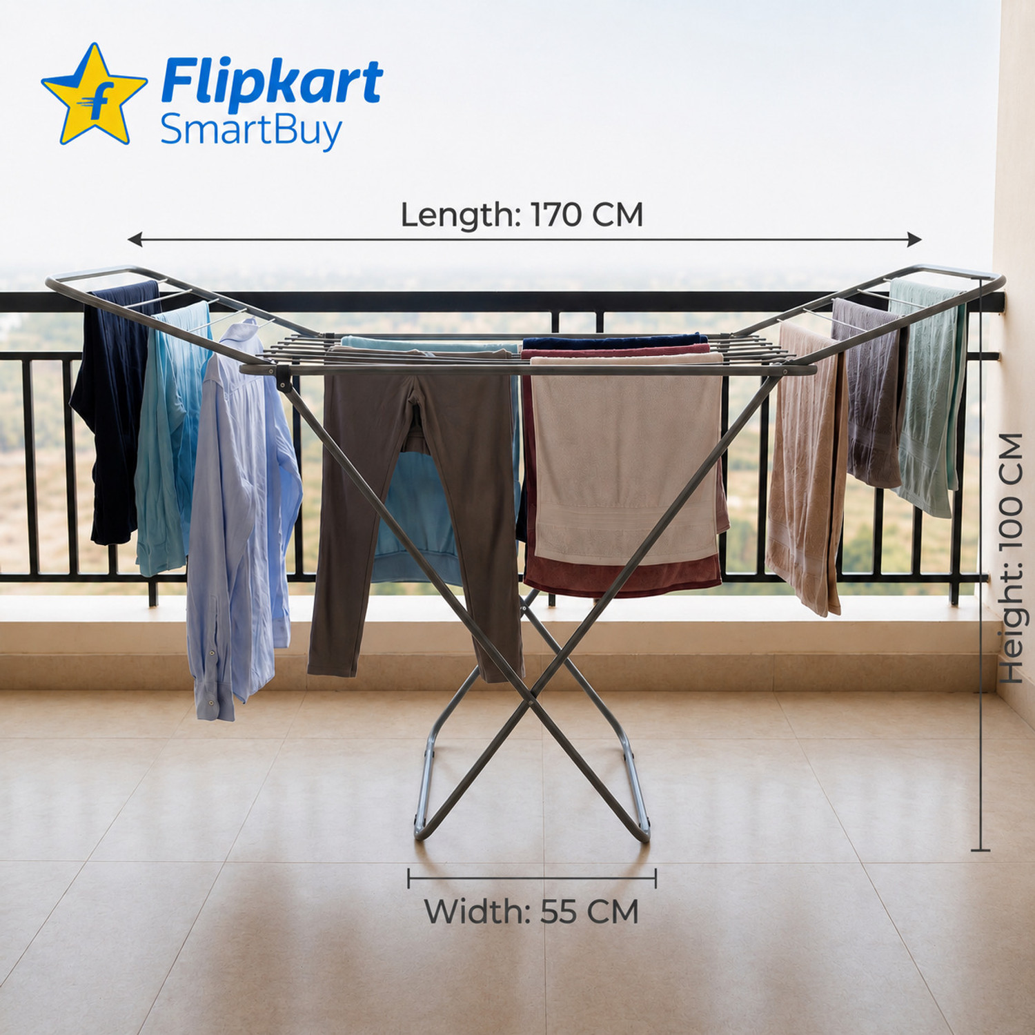 Image of Flipkart SmartBuy Steel Floor Cloth Dryer Stand Perfect Use for Balcony and Indoor Laundry Racks for Drying Clothes