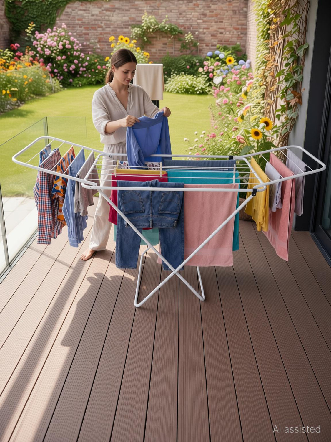Image of qdpatzwq Steel Floor Cloth Dryer Stand Steel Floor Cloth Dryer Stand