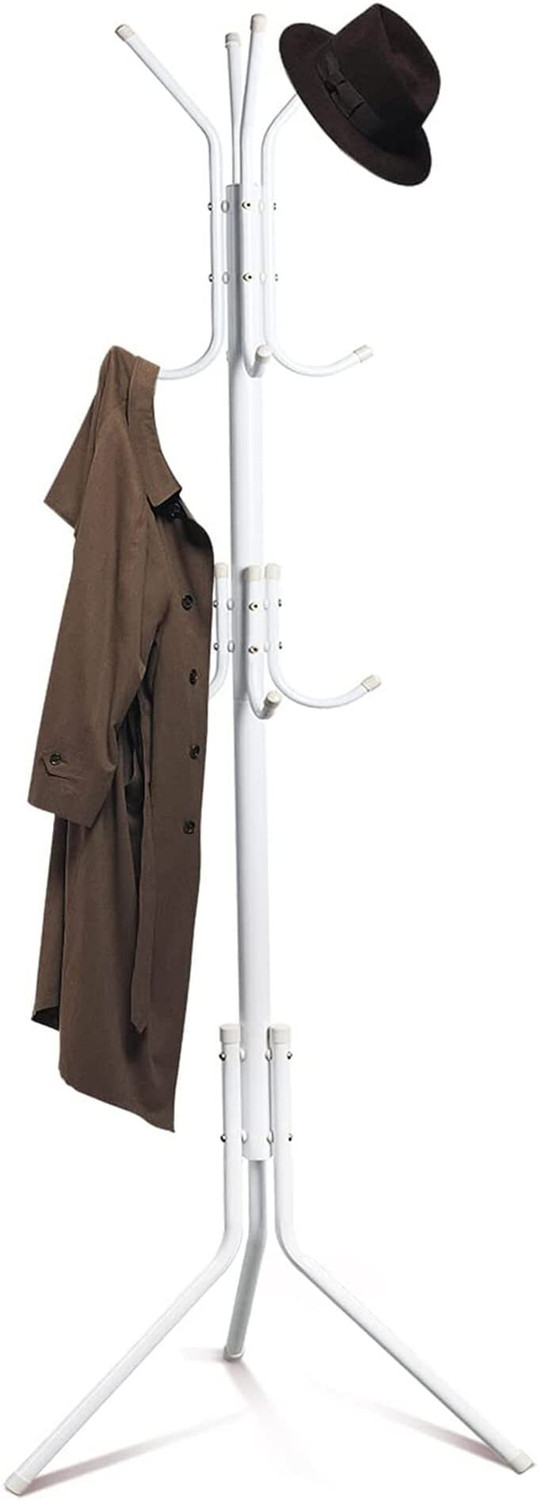 Image of HOUSE OF QUIRK Aluminium Floor Cloth Dryer Stand 12 Hooks Hat Rack for Hanging Bags Scarves Clothes Handbag-Black