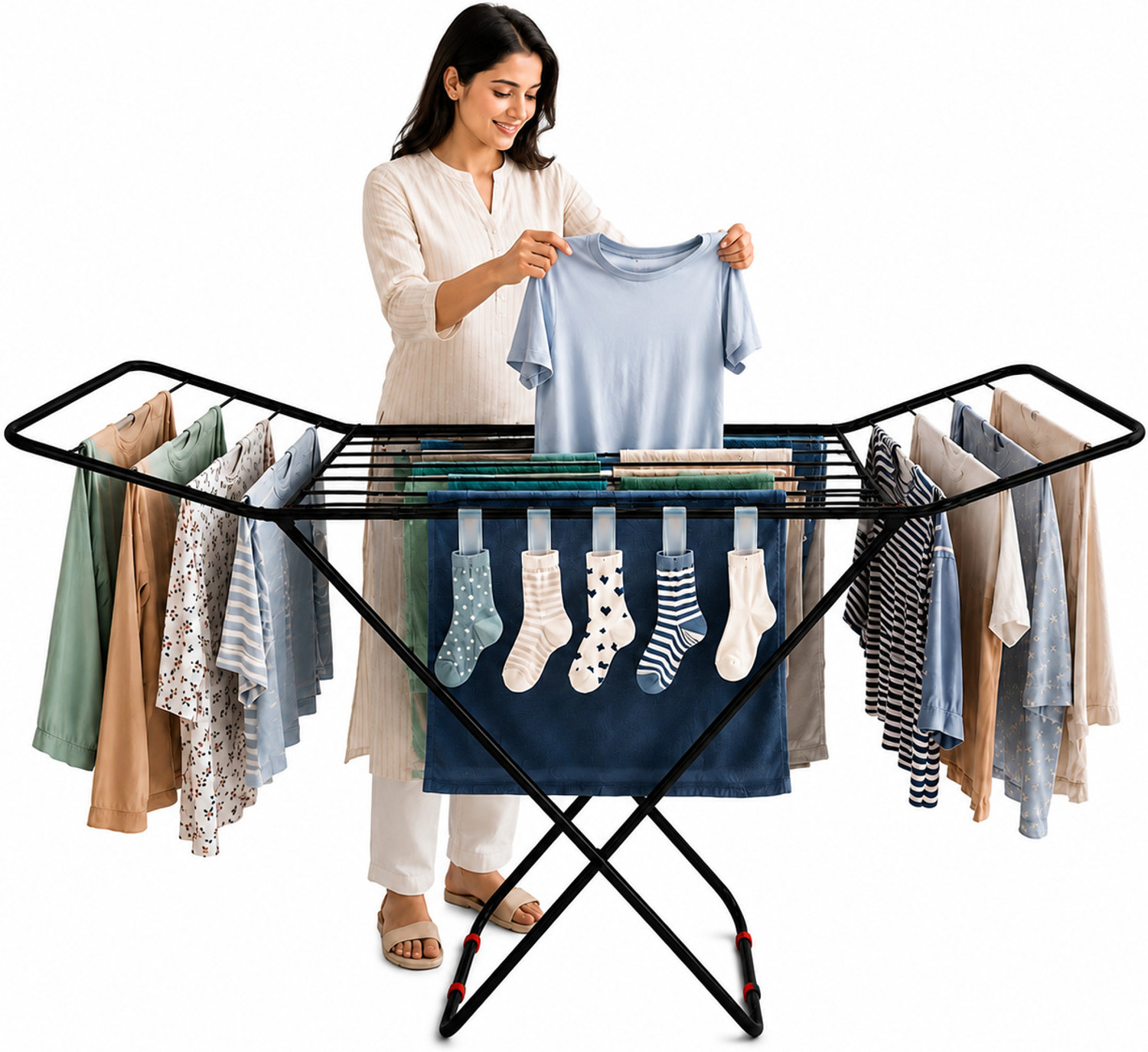 Image of GADDA CO Steel Floor Cloth Dryer Stand Premium Stainless Steel Foldable Clothes Stand For Drying