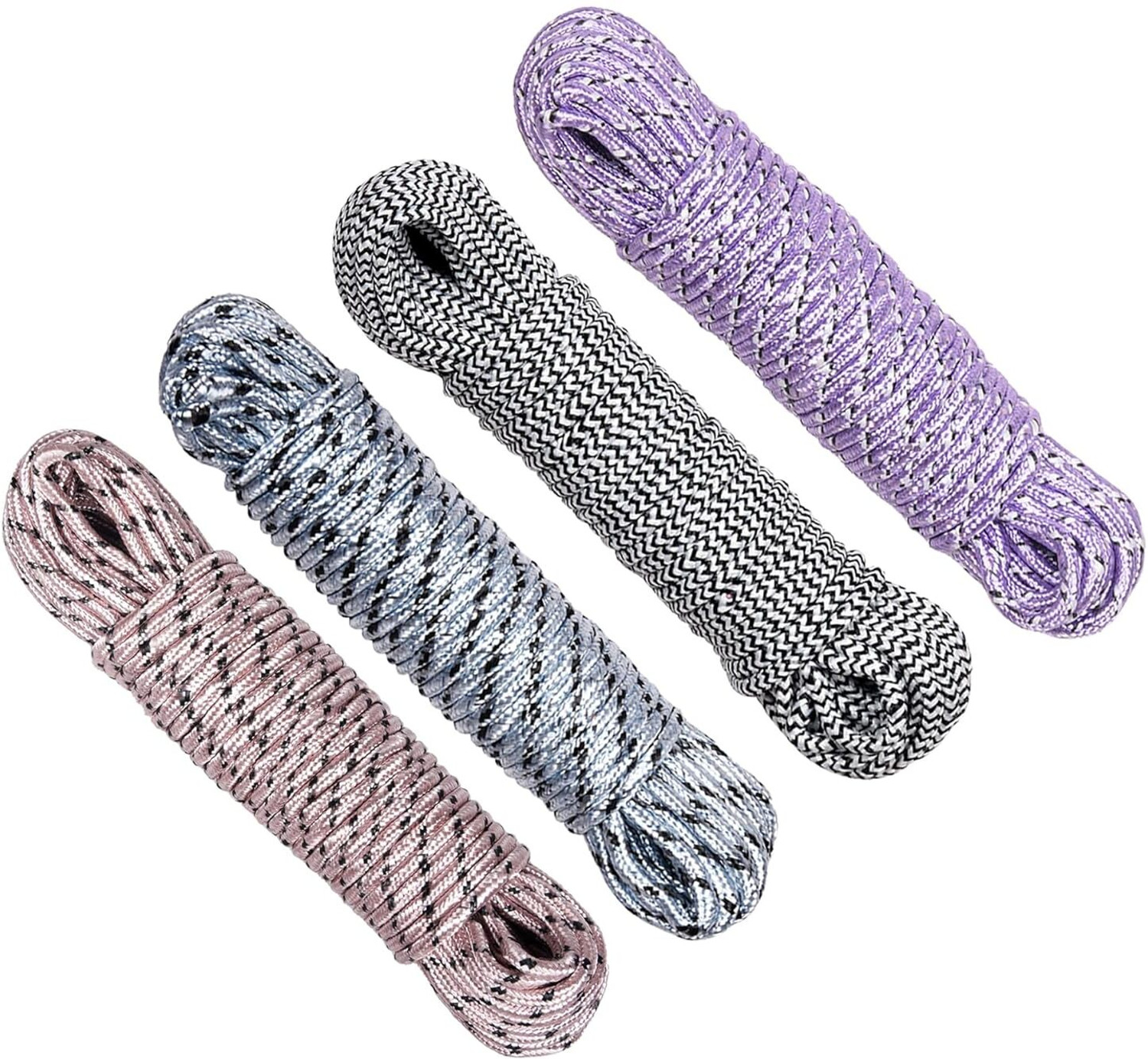 Image of NIROVA 40 Meter Clothesline Rope Set (Pack of 4 x 10M) with 12 Free Cloth Clips Nylon Clothesline (40 m)