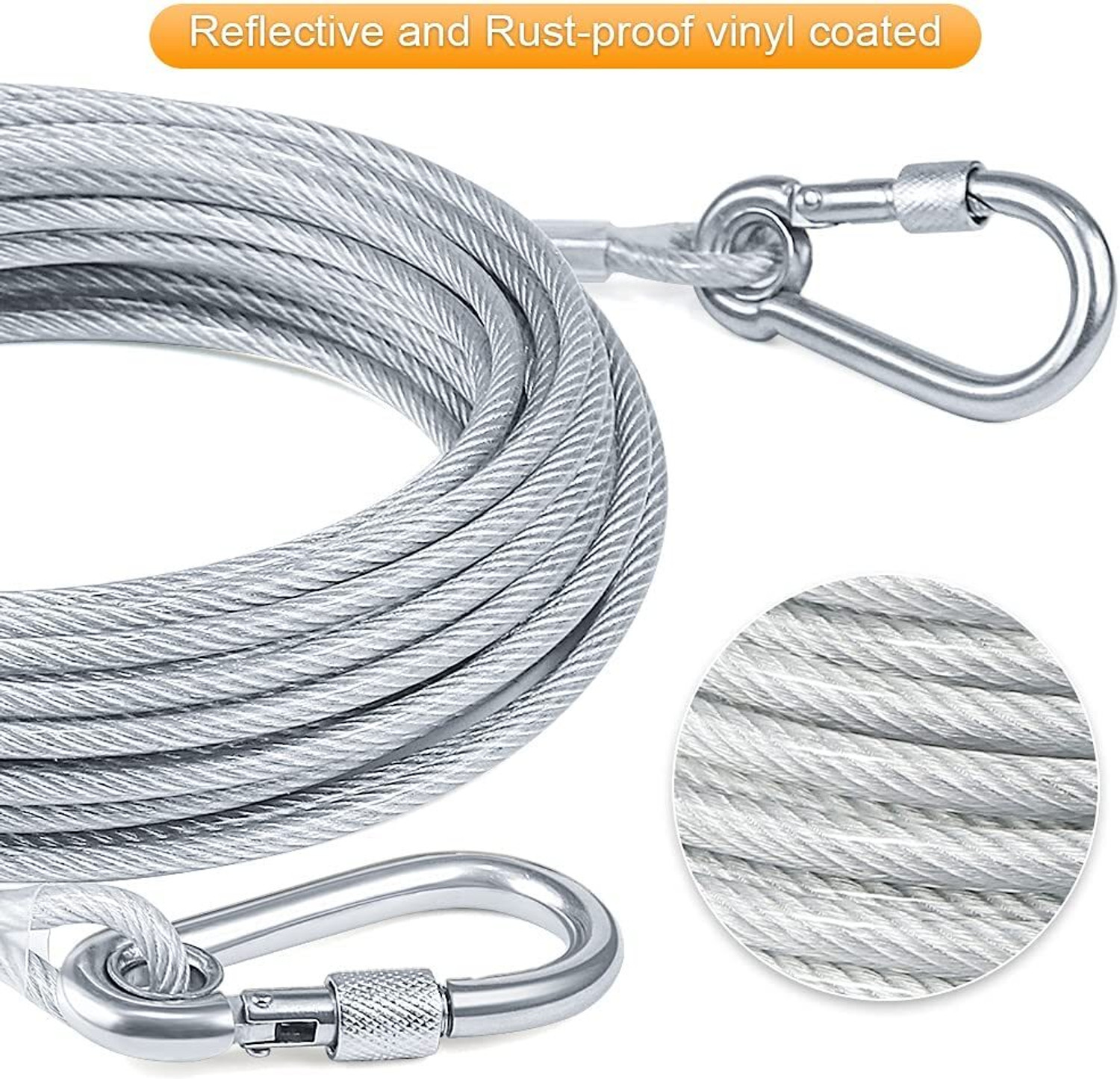 Image of DEEVACREATION Stainless Steel Pet Tie Out Cable Dogs Leash for Camping Outdoor Yard 450 cm Dog Chain Leash