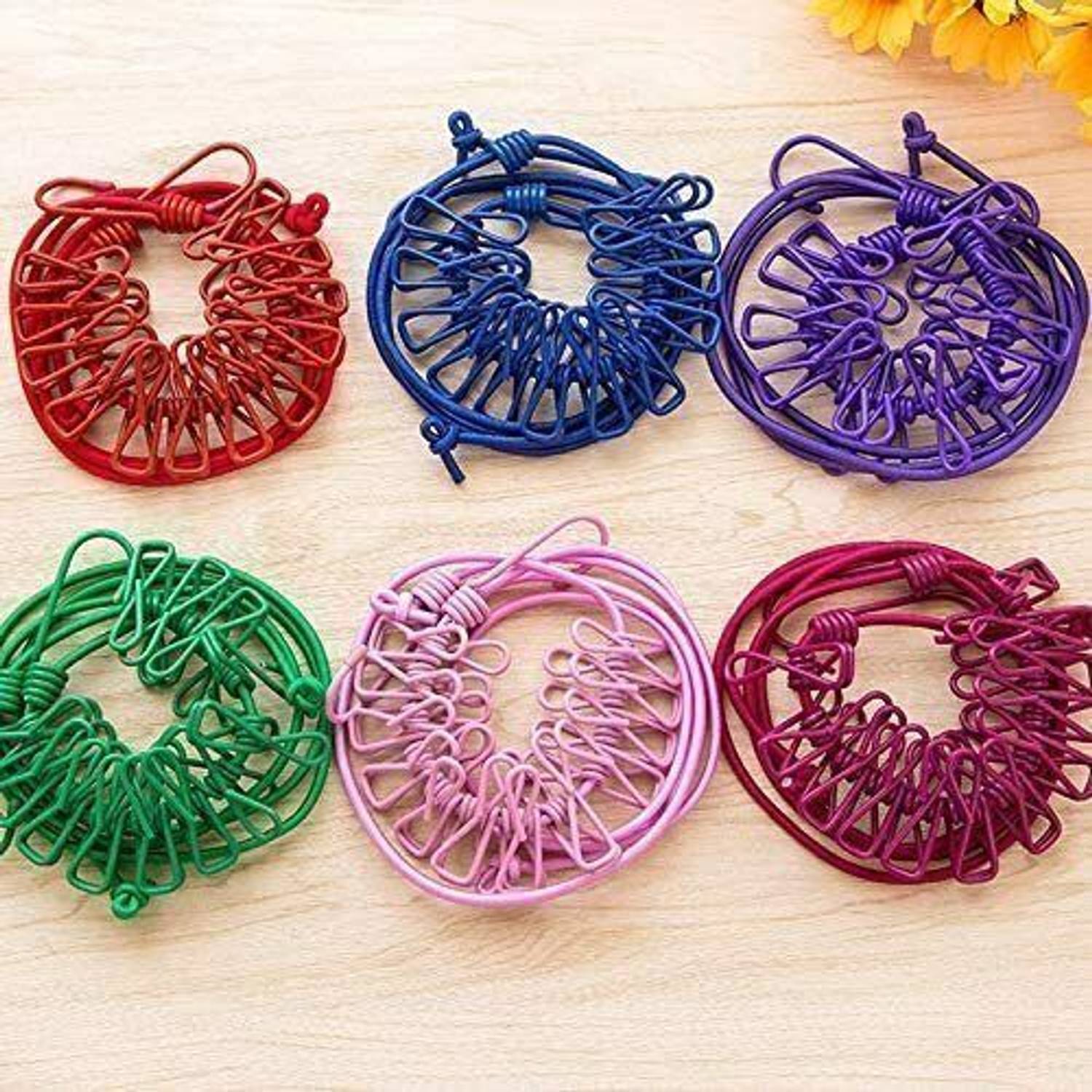 AATTMGYA Cloth-Drying Rope with Hooks Elastic Cloth Hanging 12 Clips Plastic, Steel Cloth Clips