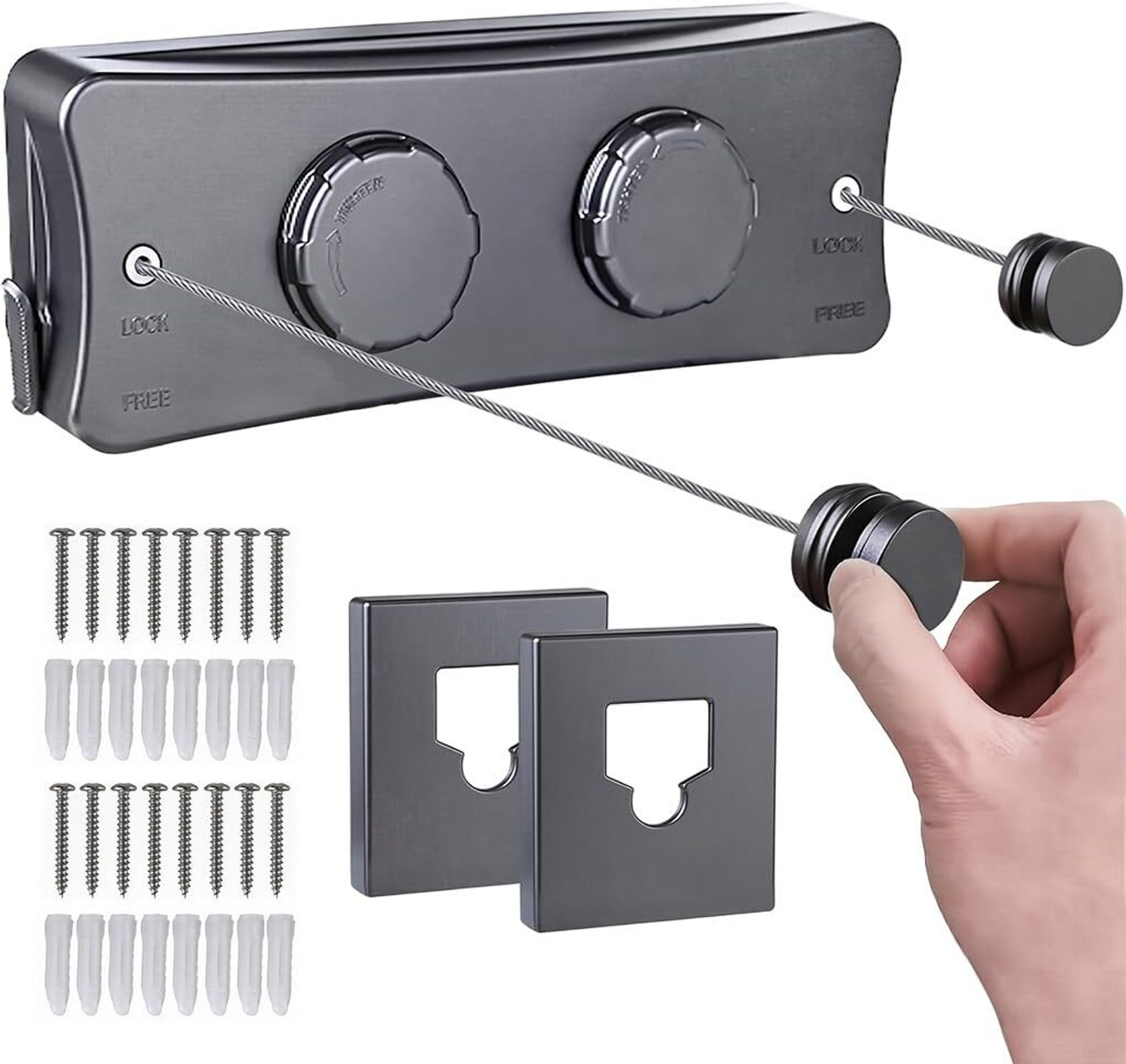 Image of PLAY HARD Retractable Dual Line Clothesline 16ft Wall Mounted Adjustable Laundry Plastic Retractable Clothesline