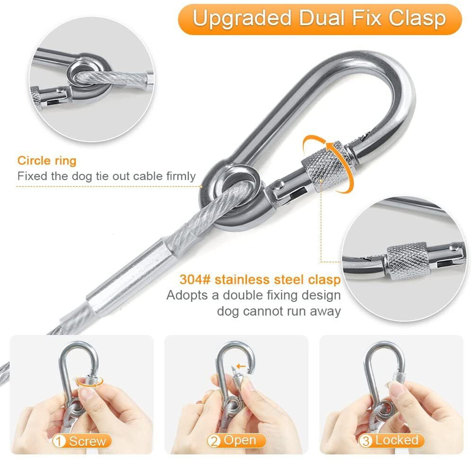 Image of DEEVACREATION Stainless Steel Pet Tie Out Cable Dogs Leash for Camping Outdoor Yard 450 cm Dog Chain Leash