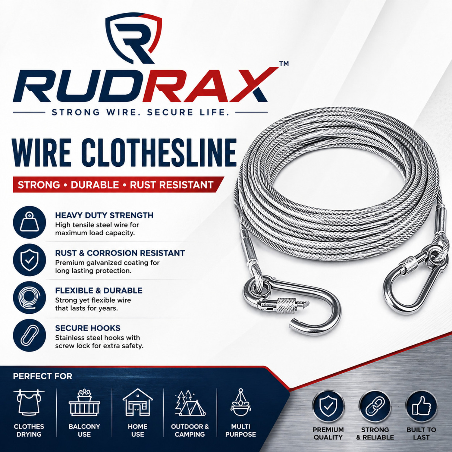 Image of Rudrax RUDRAX 10M Wire Clothesline Stainless Steel Clothesline