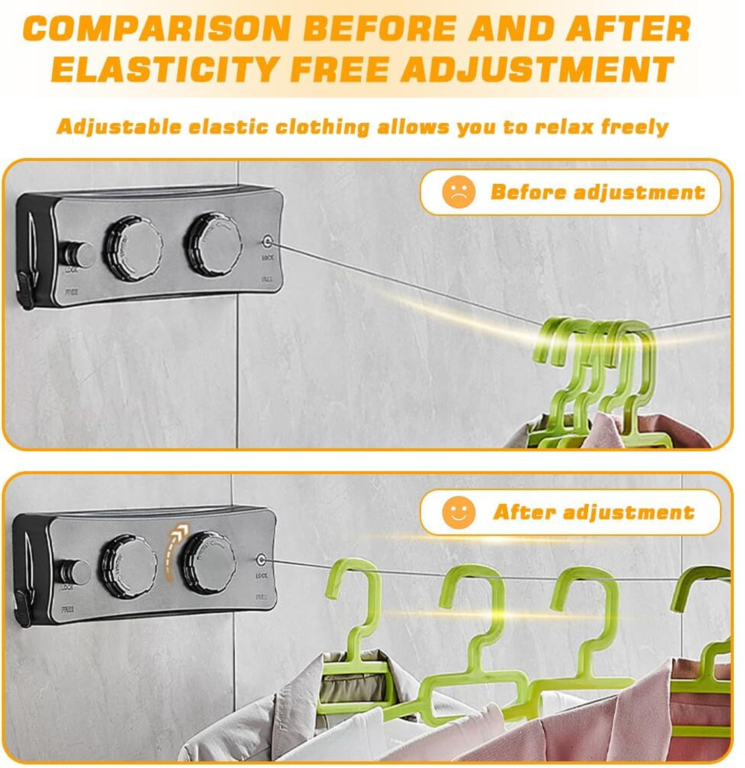 Image of PLAY HARD Retractable Dual Line Clothesline 16ft Wall Mounted Adjustable Laundry Plastic Retractable Clothesline
