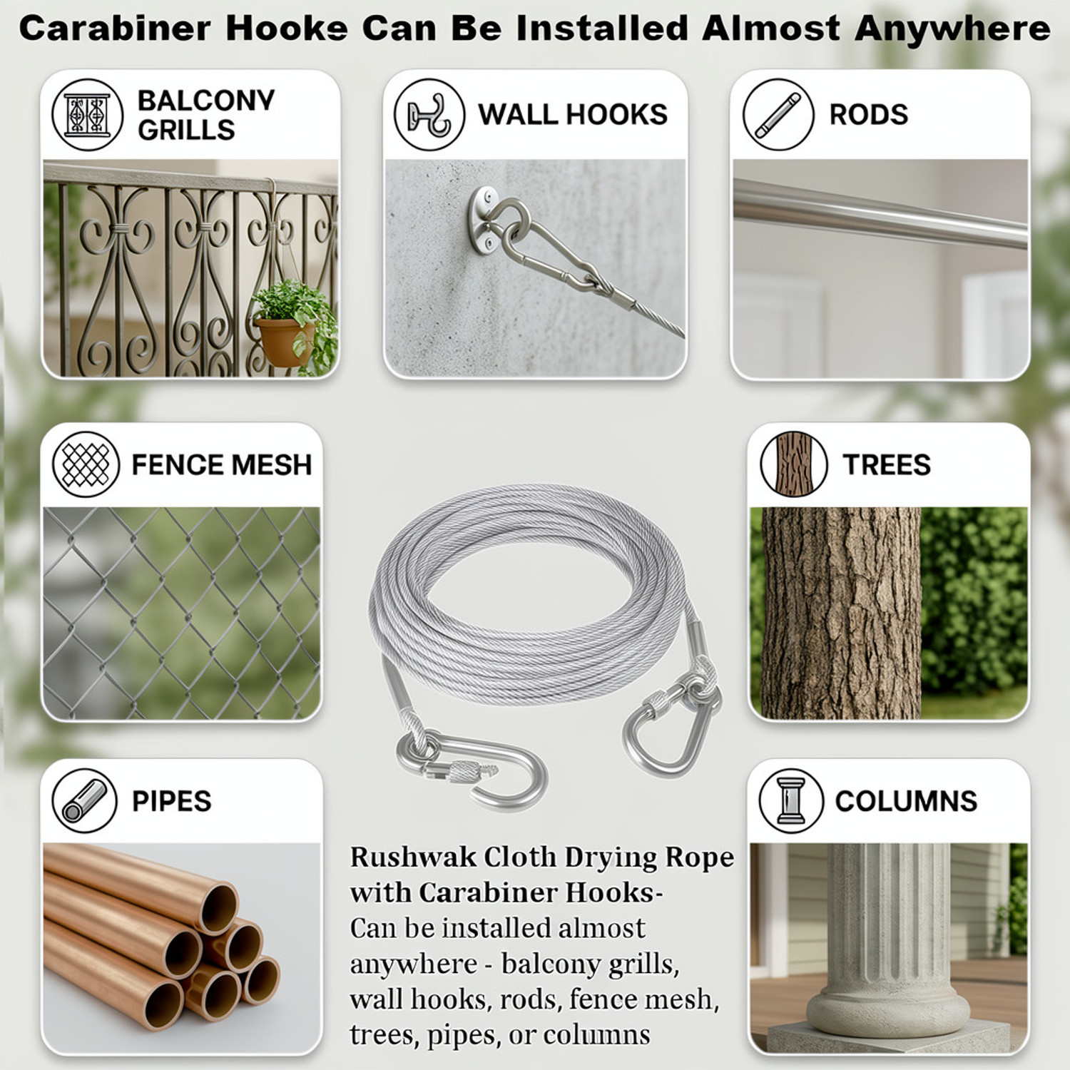 Image of SATKAVEE ENTERPRISE Steel Rope Wire for Cloth Drying Stainless Steel Retractable Clothesline Stainless Steel Retractable Clothesline