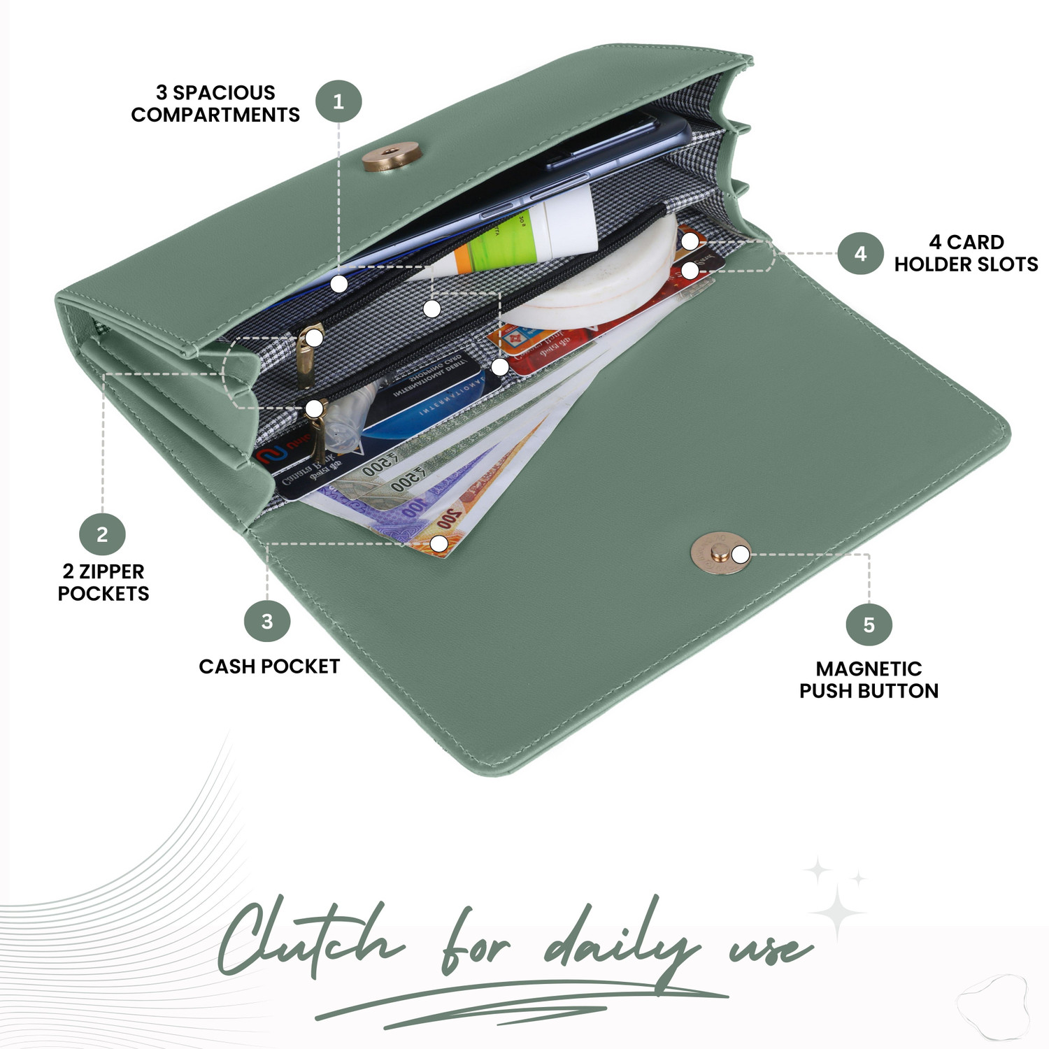 Image of VENTRO Casual, Formal, Party, Sports Light Green Clutch