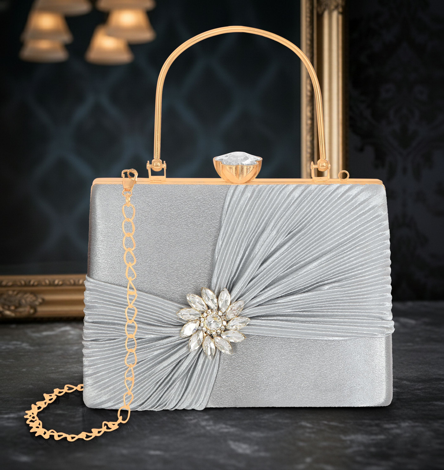 Image of Black Wings Casual, Party Silver Clutch