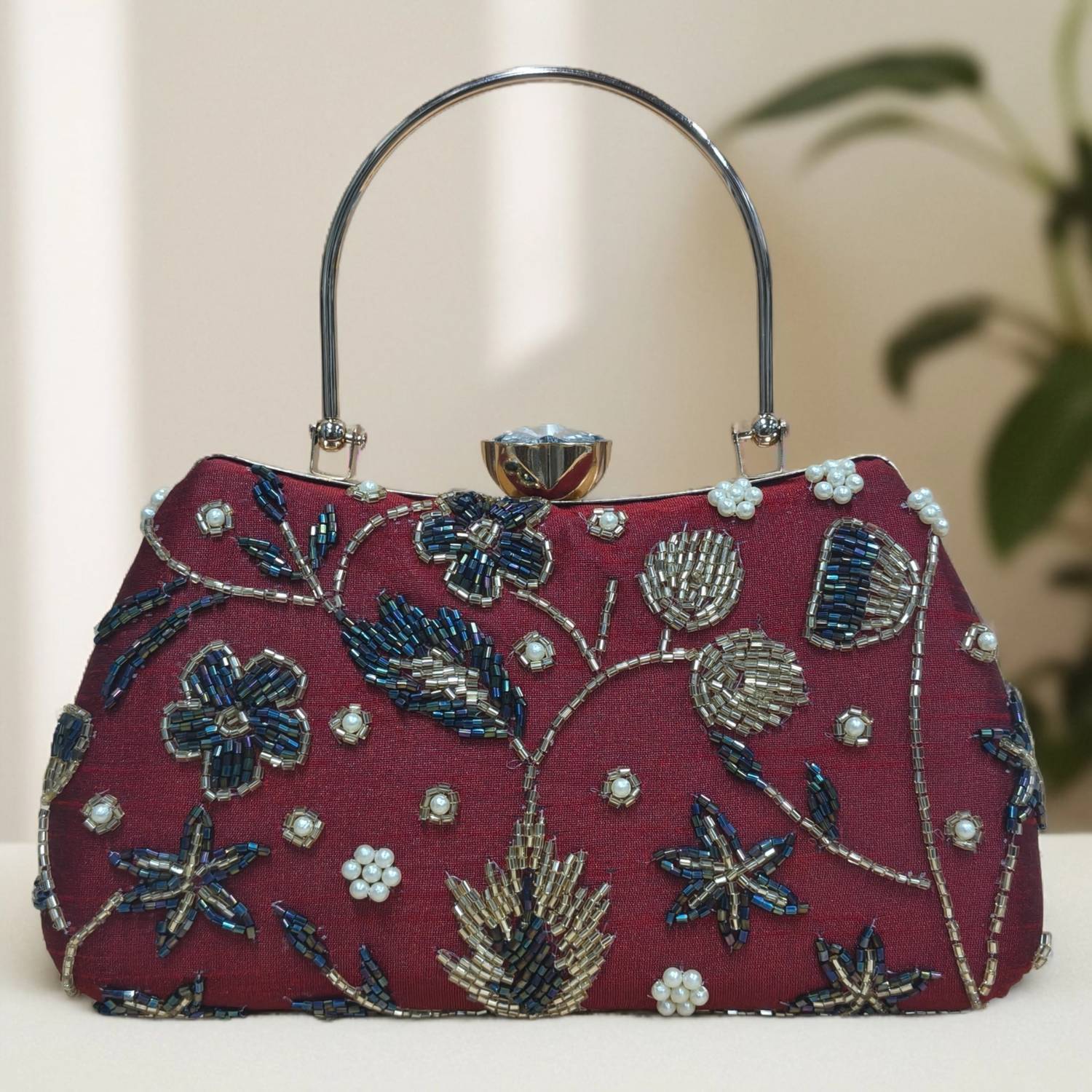 LA BELGIUM Party Maroon Clutch