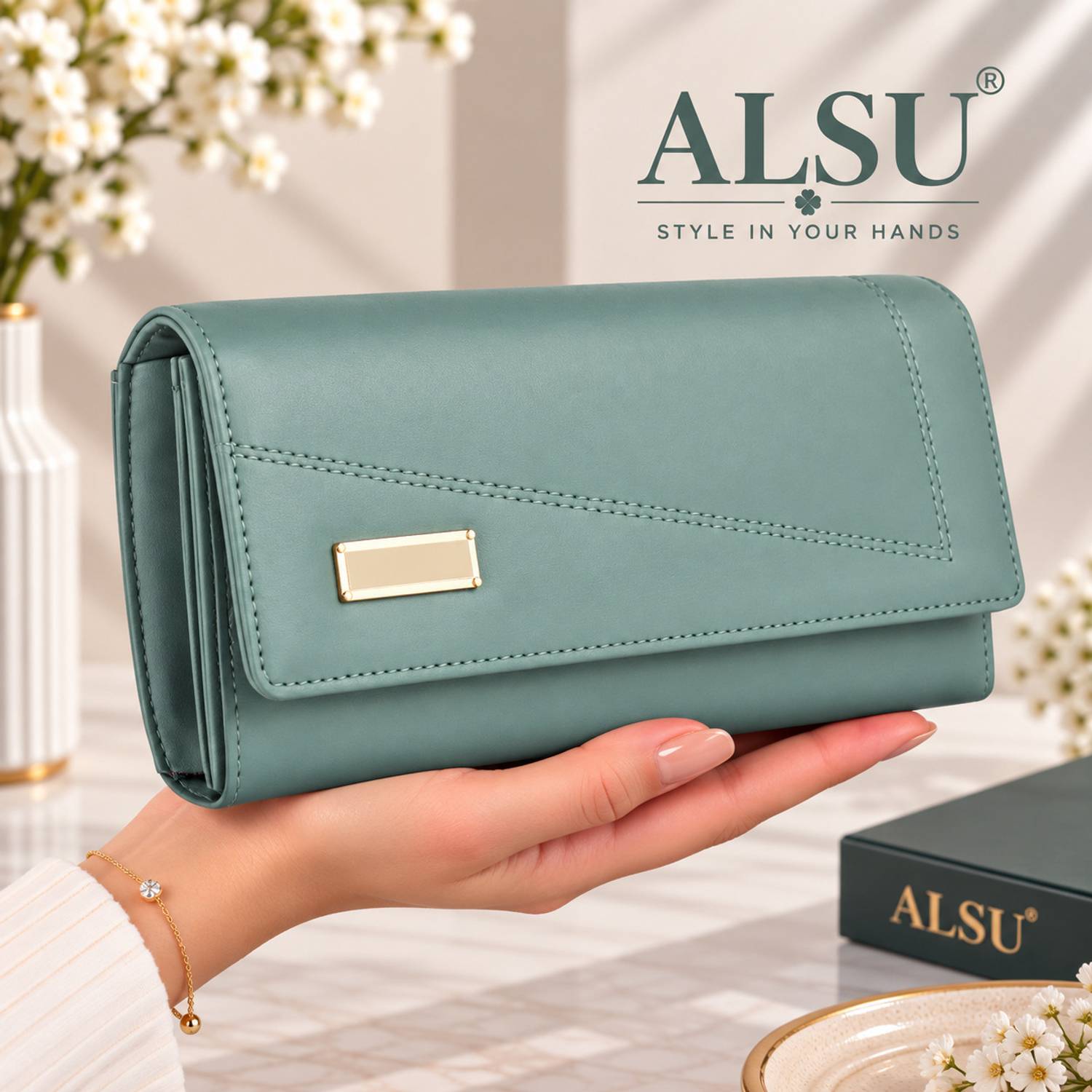 ALSU Casual, Formal, Party Light Green  Clutch