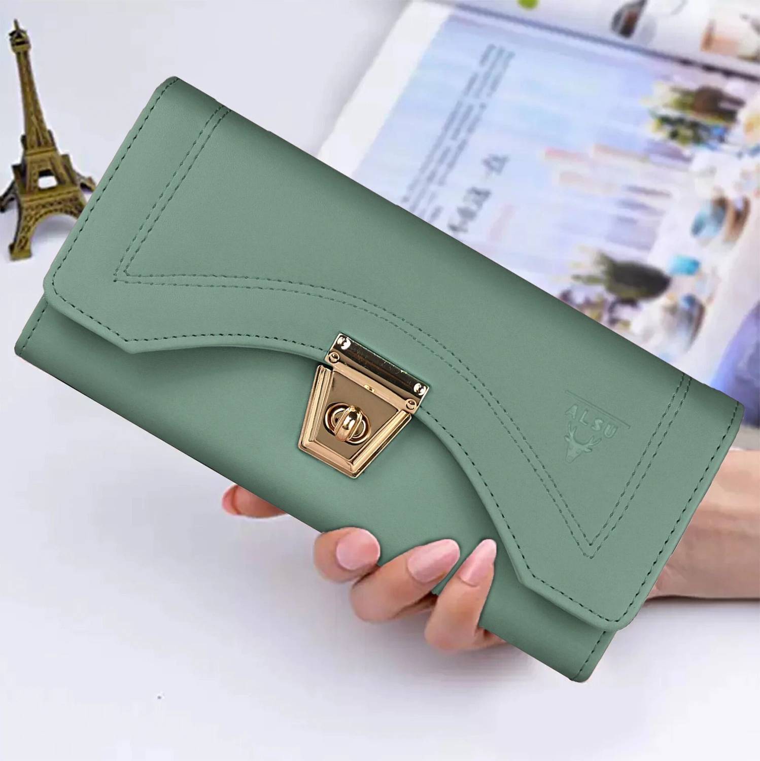 ALSU Casual Light Green Clutch