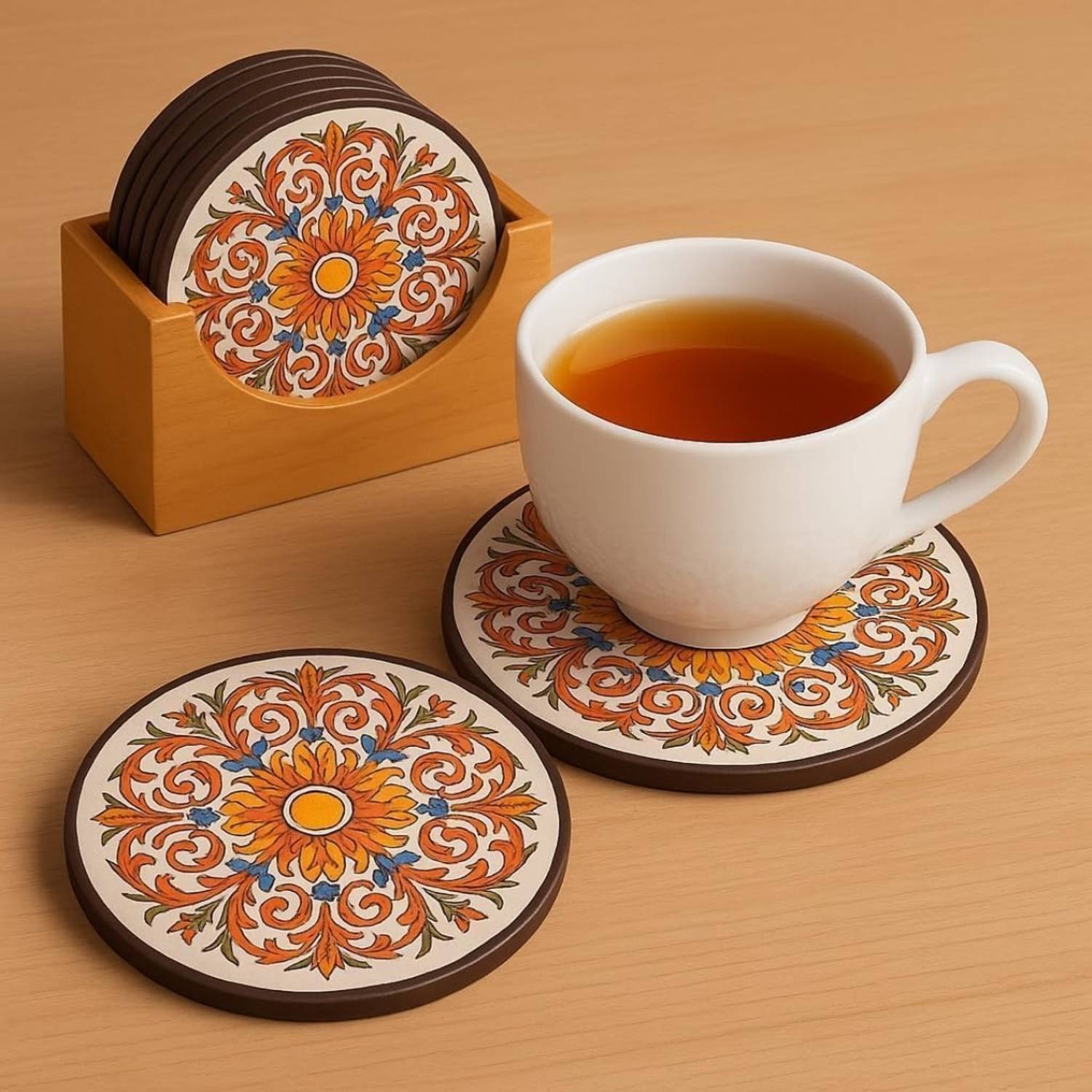 Buyerzone Round Wood Coaster Set