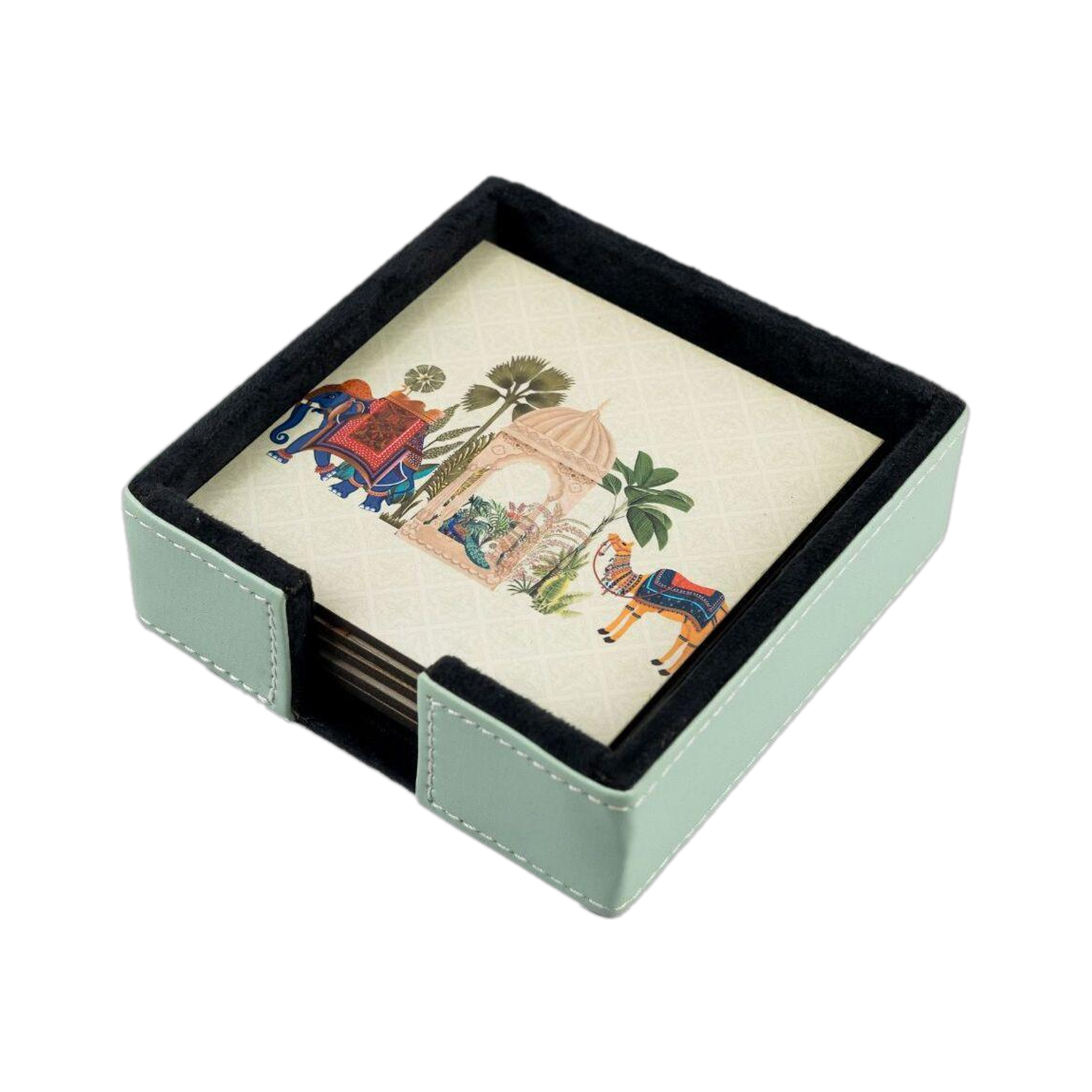 Birch & Co. Square Leather, Wood, Cork Coaster Set