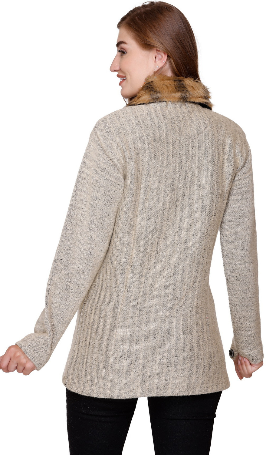 Image of Biwu 100% Wool Striped Coat For Women