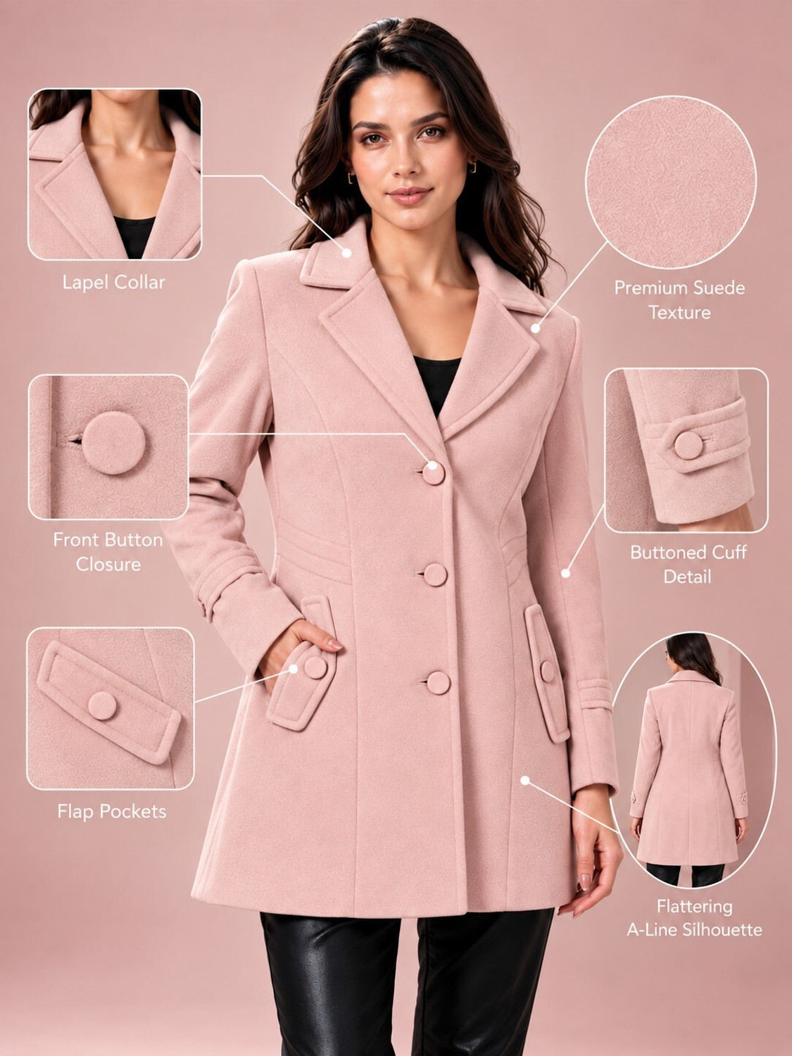 Image of LADY LEAF Suede Self Design Coat