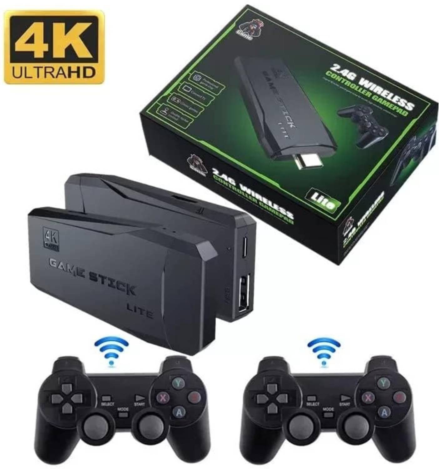 GameStick 2.4G Wireless Controller 4K HD Console Built-in 10k+ Retro Games A4 Black Edition