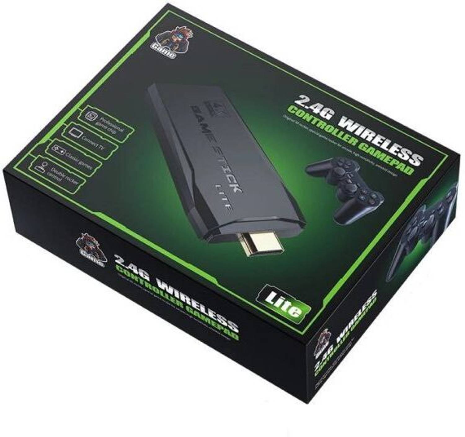 GameStick 2.4G Wireless Controller 4K HD Console Built-in 10k+ Retro Games AX70 Black Edition