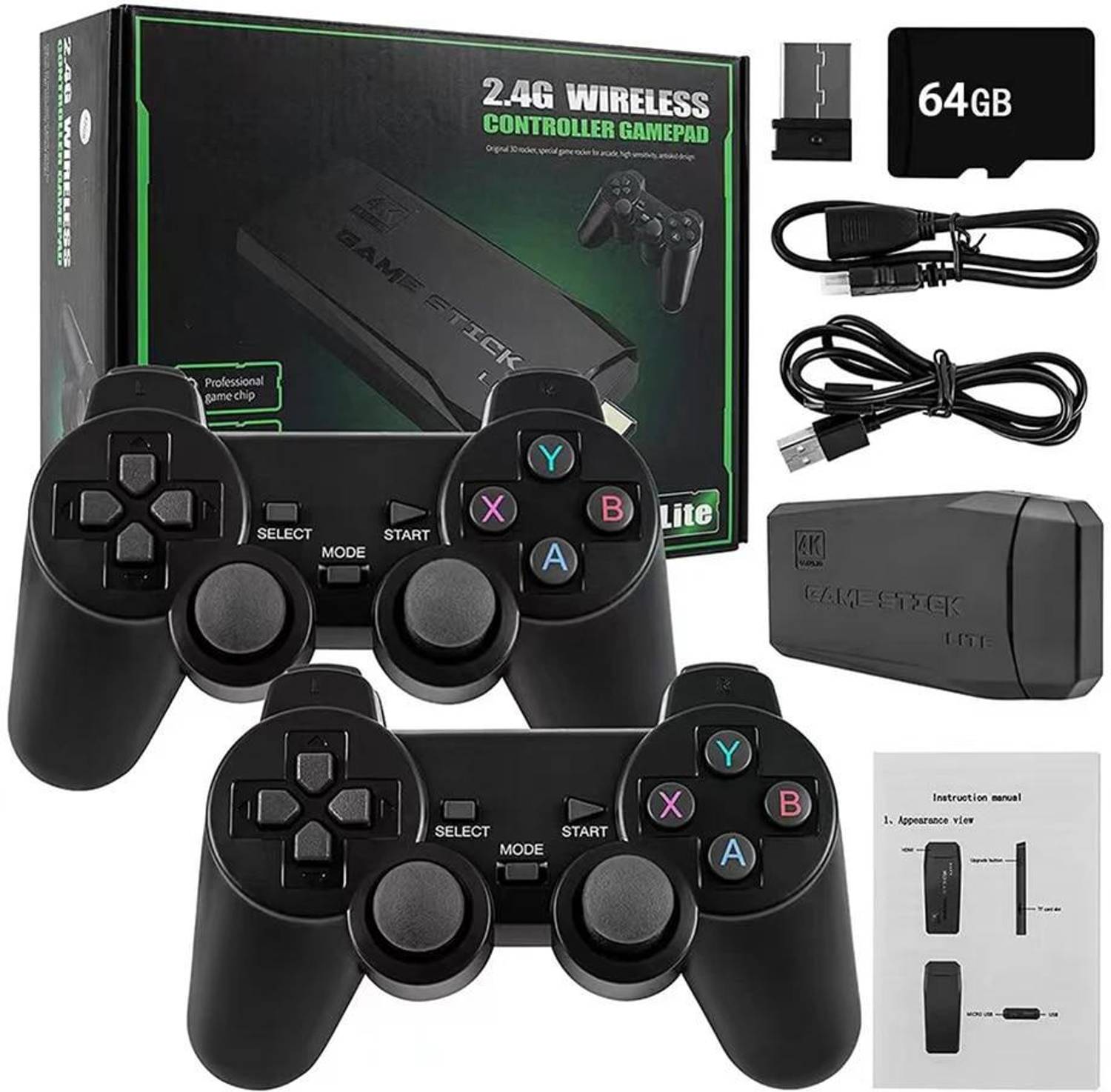 GameStick 2.4G Wireless Controller 4K HD Console Built-in 10k+ Retro Games AX40 Black Edition