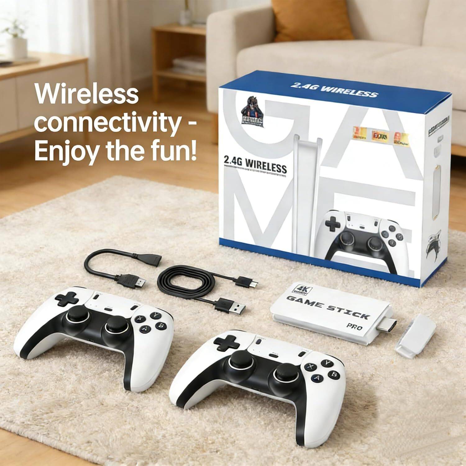 4K Video Game Console Stick with Dual Wireless Controllers & HDMI Premium Edition