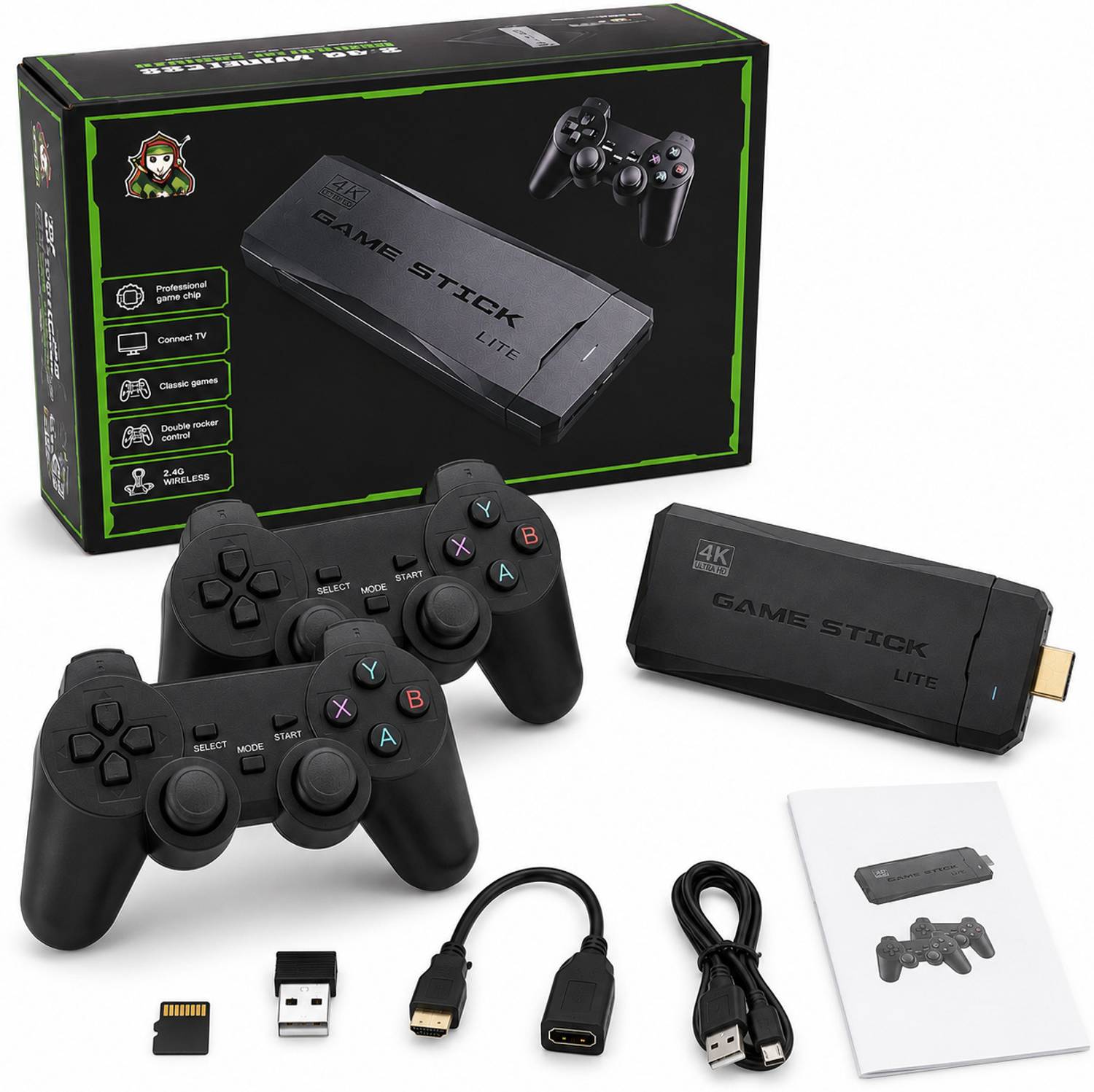 M8 4K Ultra HD Game V10Stick 20000+ Games 64GB Dual Wireless Controllers HDMI TV with Game and Expansion Pack